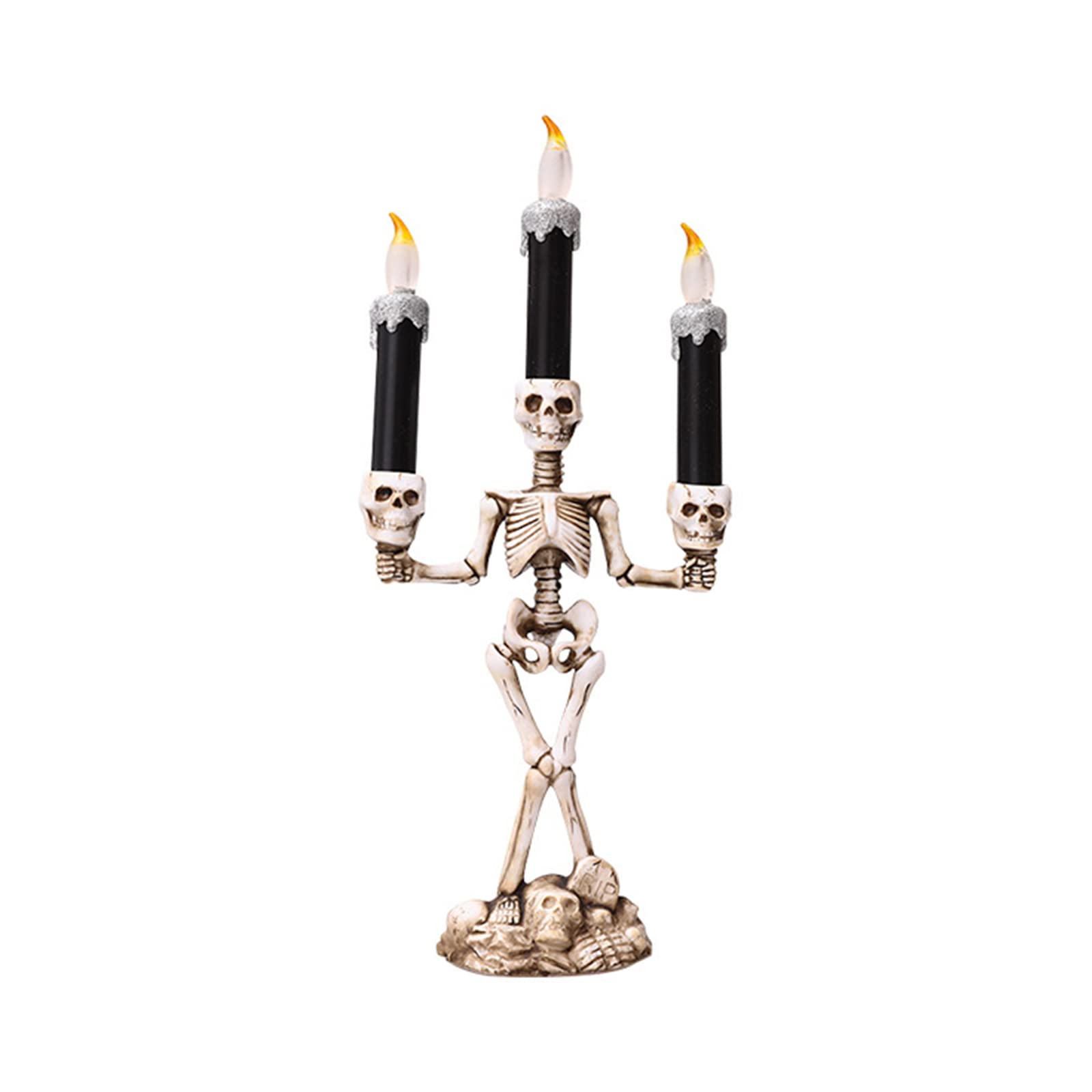 LIBOOI Halloween LED Candlestick - Flameless Skeleton Skull Candle Holder with Flashing Lights | Battery Operated Creepy Decor for Halloween Party, Haunted House & Spooky Home Decorations