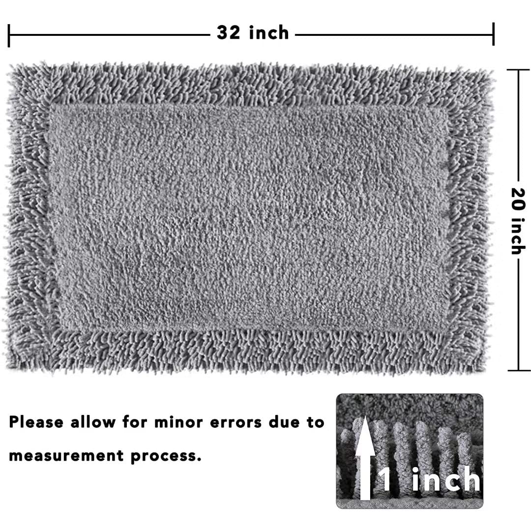 TOMORO Cotton Chenille Bathroom Rug - Super Absorbent Soft Bath Mat Towel, Non-Slip Luxury Hotel Style Bath Mat for Bathroom, 20x32 Inch Grey - Perfect for Spa, Master Bath & Guest Room Decor