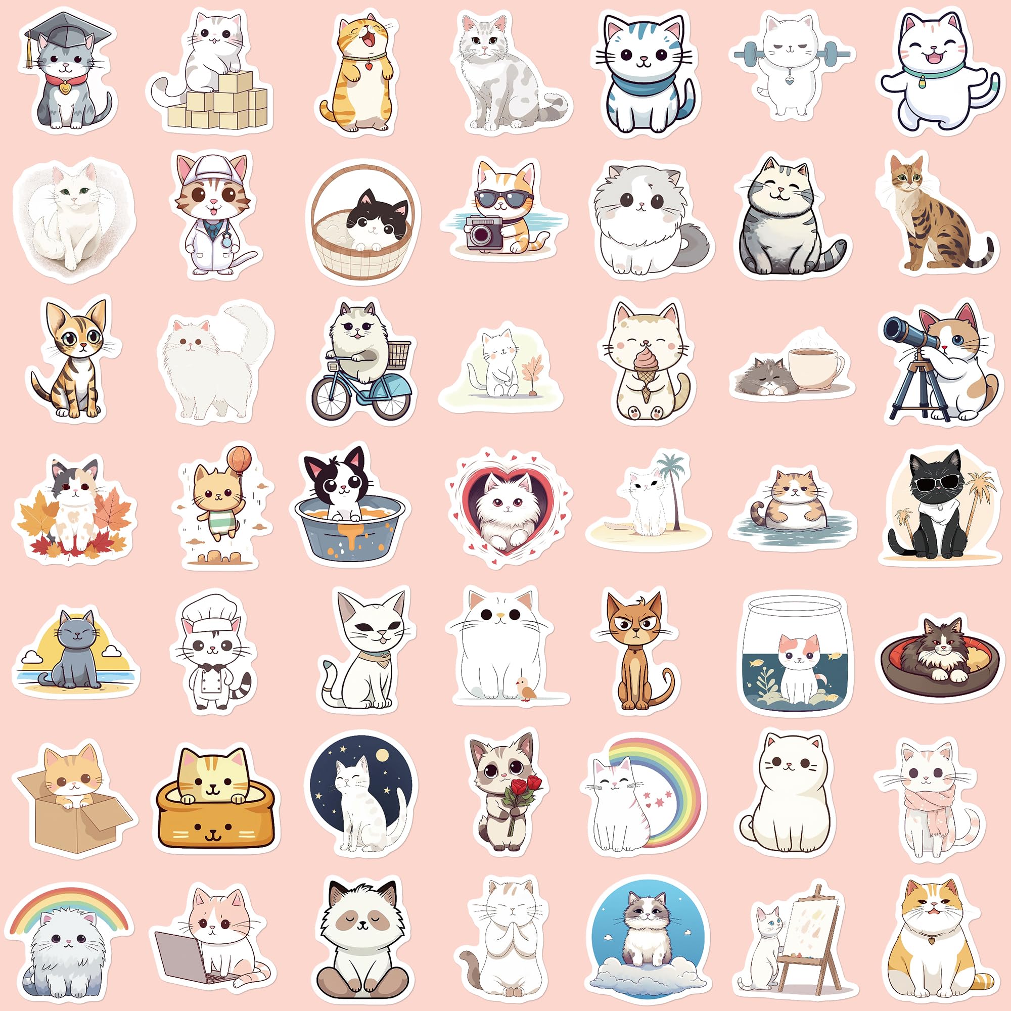 102 Pcs Funny Cat Stickers - Cute Vinyl Waterproof Decals for Teens, Adults & Kids - Perfect for Water Bottles, Laptops, Skateboards & DIY Crafts - Durable Adhesive for School, Office & Home Decor