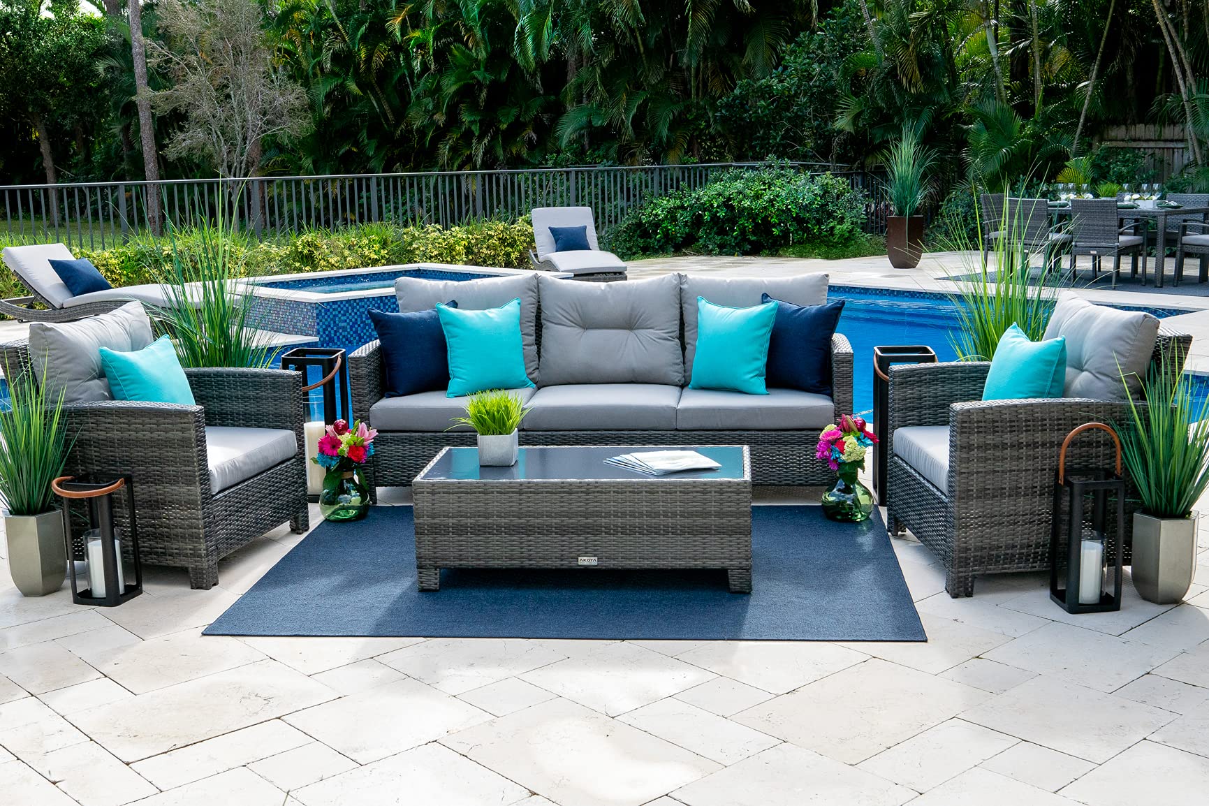 Bari 14-Piece Resin Wicker Outdoor Patio Furniture Set in Mixed Gray - Sofa, 6-Seat Dining Table & Chaise Lounge | Durable All-Weather Wicker for Backyard, Poolside & Garden Relaxation