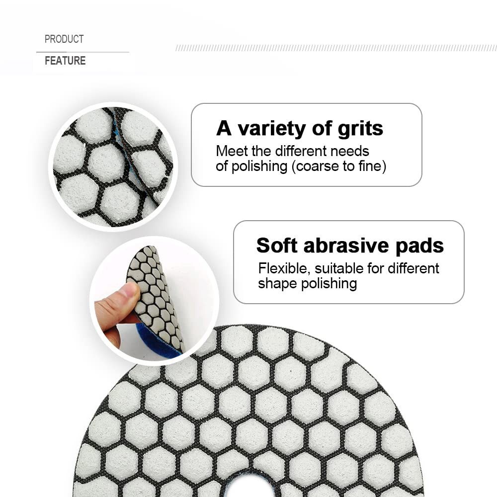 **SHDIATOOL 4-Inch Dry Diamond Polishing Pads Set - 7Pcs Grit 100 for Granite, Marble, Stone - Professional Grinding & Sanding Discs for Countertops, Floors & DIY Projects**
