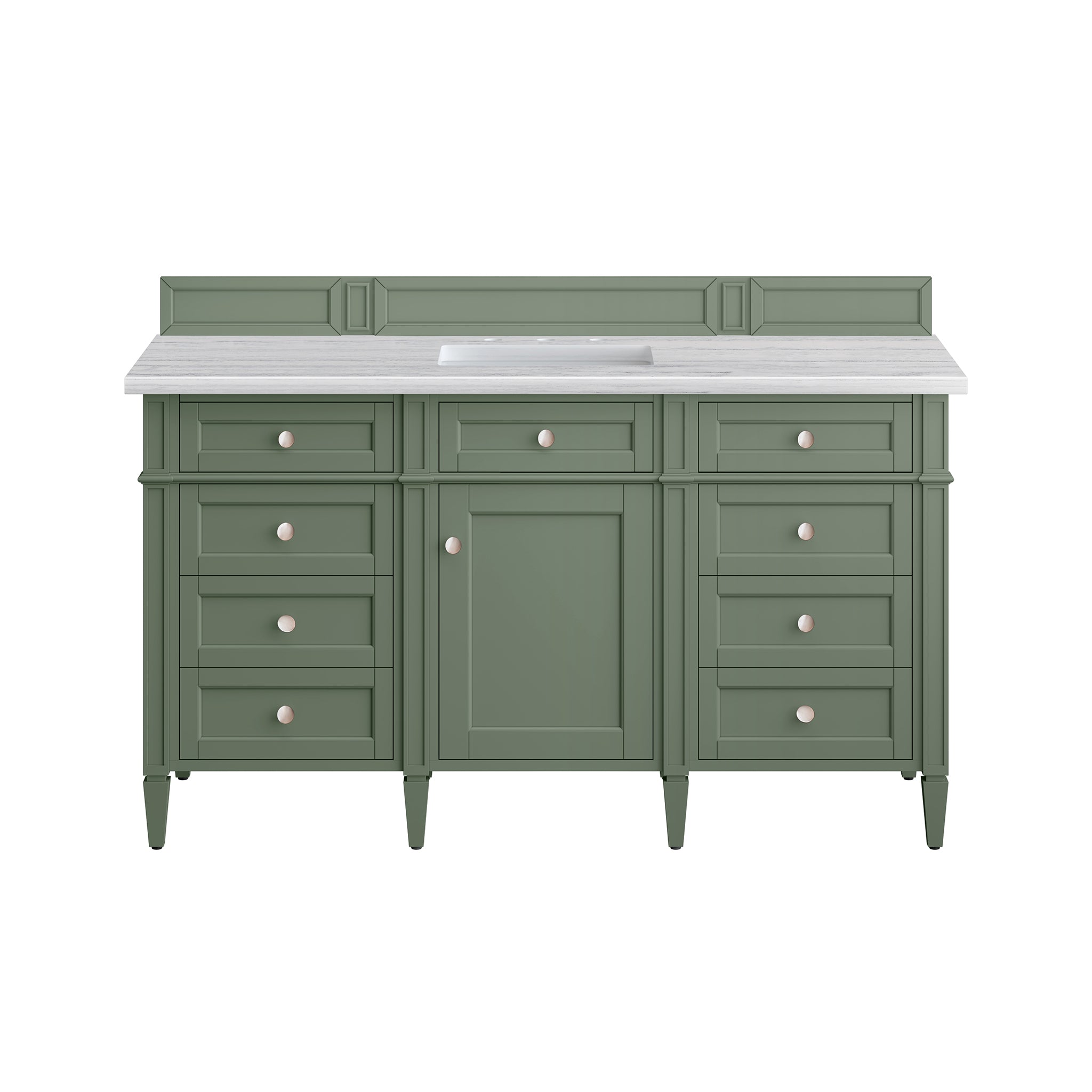 Brittany 60-Inch Single Bathroom Vanity with Smokey Celadon Finish & 3CM Arctic Fall Quartz Top - Perfect for Modern Master Bathrooms & Powder Rooms
