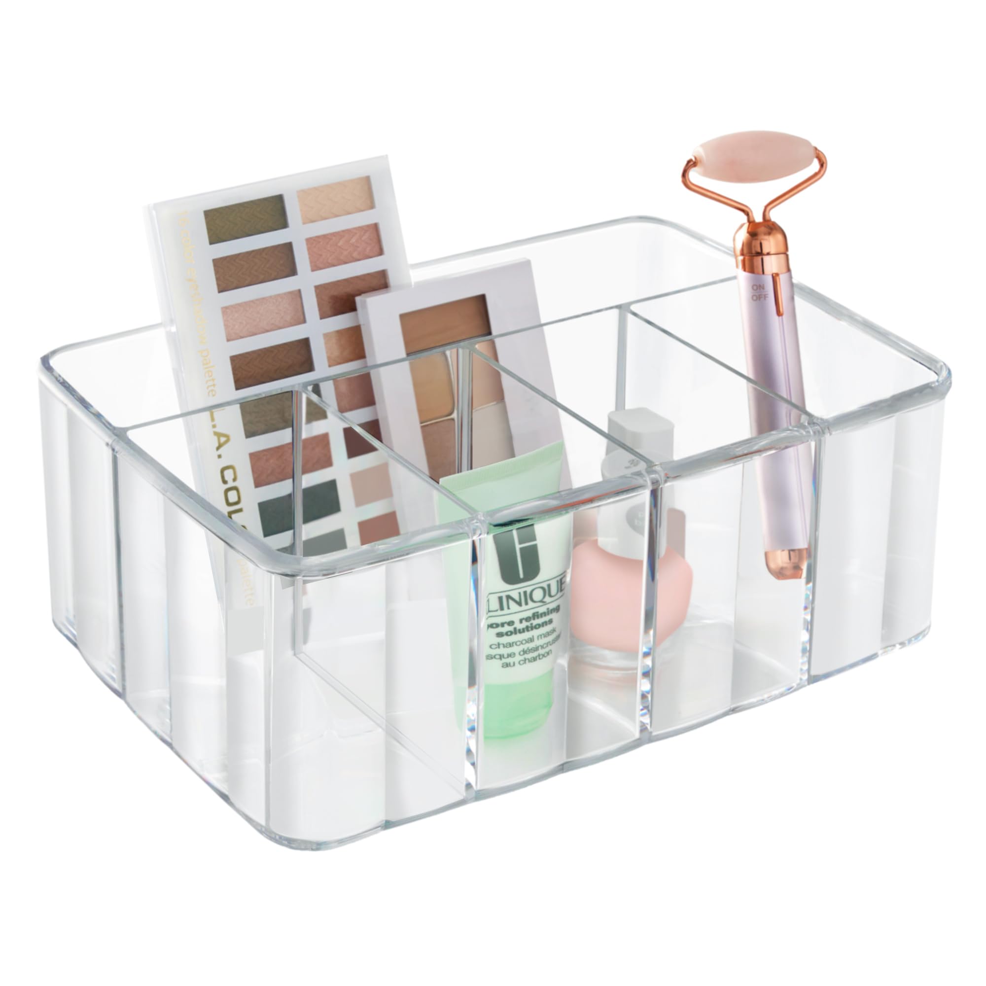 STORi 5-Compartment Clear Plastic Organizer | Rectangular Divided Makeup Vanity Storage & Office Desk Organizer | Scalloped Wall Design | Made in USA | Perfect for Bathroom Counter, Bedroom Dresser & Workspace Organization