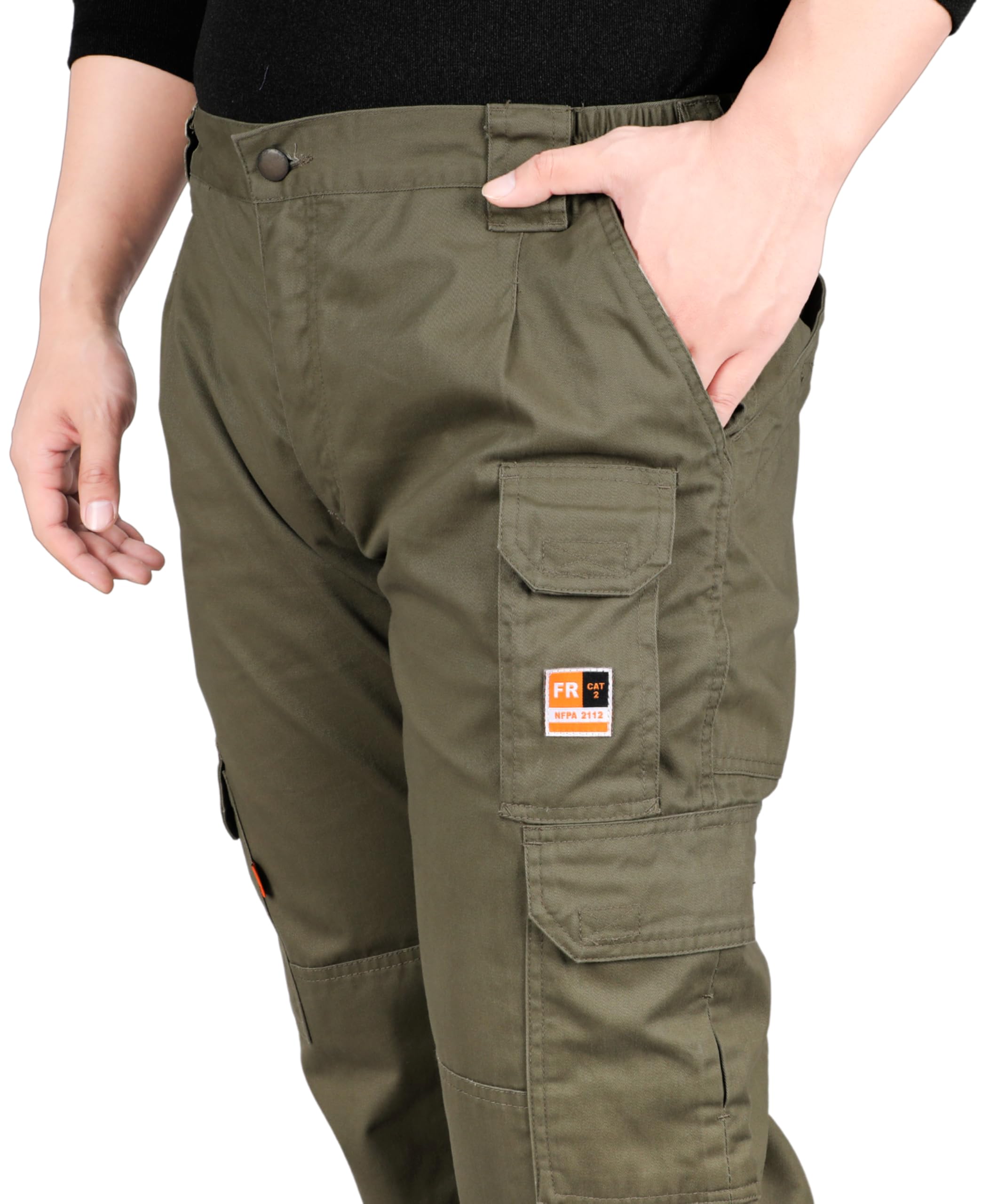 KONRECO FR Men's Cargo Pants - Flame Resistant 7.5oz 100% Cotton Work Pants with Elastic Waist & Utility Pockets | Durable Safety Pants for Construction, Oil Rig, Welding & Industrial Work