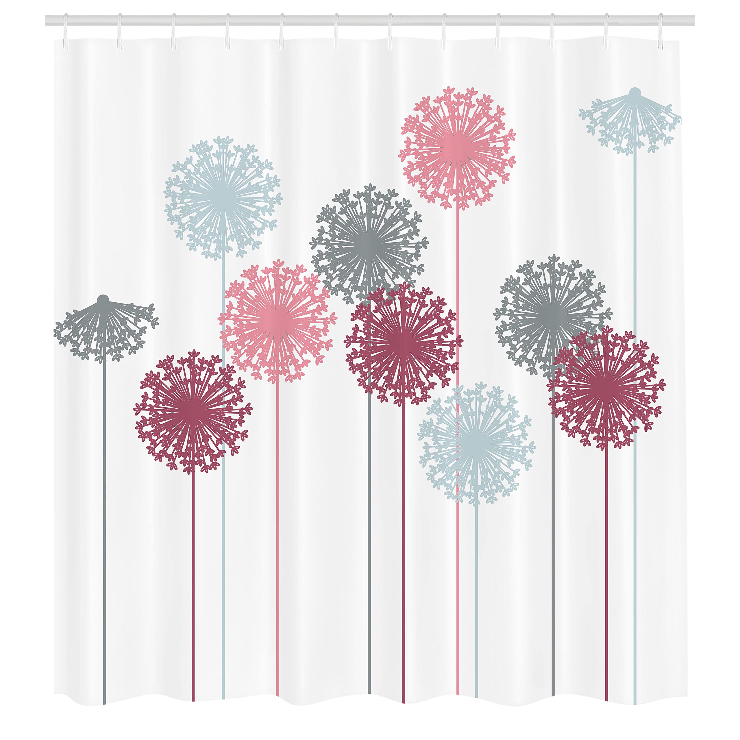 Ambesonne Dandelion Shower Curtain - Abstract Wildflower Silhouette Bathroom Decor, 69x75 Inch Purple Grey Fabric Set with Hooks | Botanical Meadow Theme for Summer | Perfect for Bathroom, Guest Room & Spa Decor