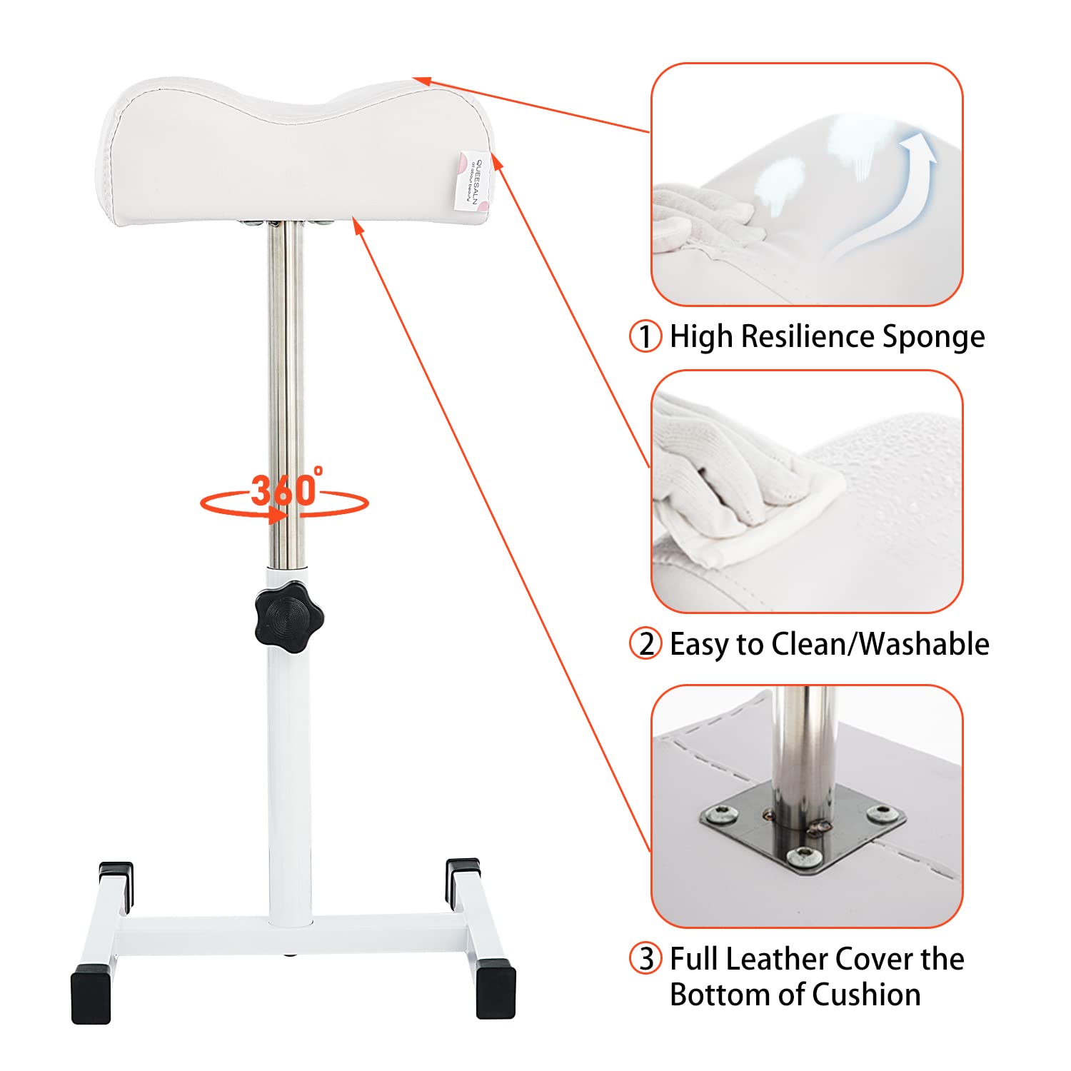 Adjustable Pedicure Footrest Stand for SPA & Salon - Non-Slip Beauty Stool with Height Adjustment - Perfect for Home Pedicures & Professional Nail Technicians - White