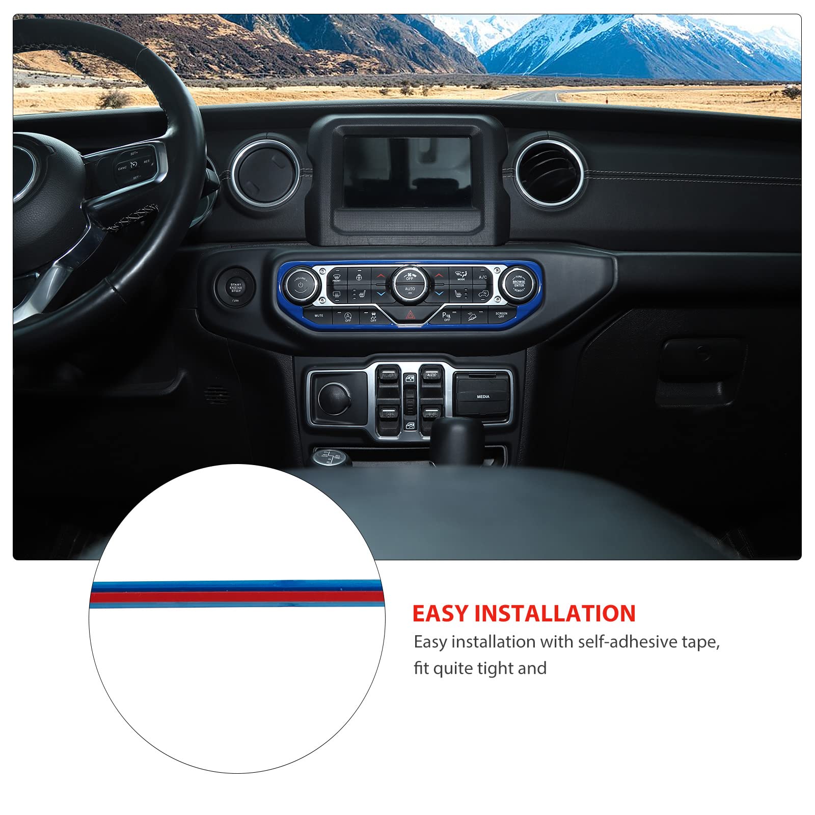 2018-2022 Jeep Wrangler JL/JLU & Gladiator JT AC Vent Trim Panel Cover - Blue Interior Dashboard Accessory Kit for Car Customization & Off-Road Style Upgrade