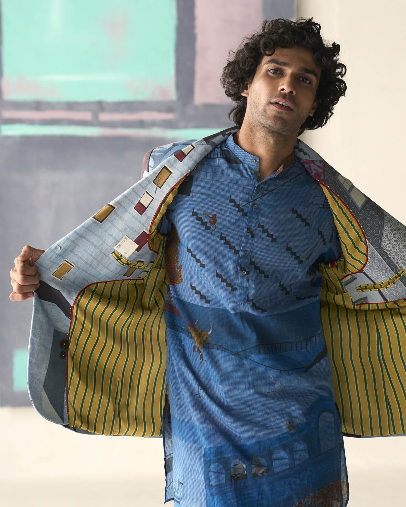 Men's Cotton Kurta in Blue - Traditional Indian Attire for Festivals & Weddings