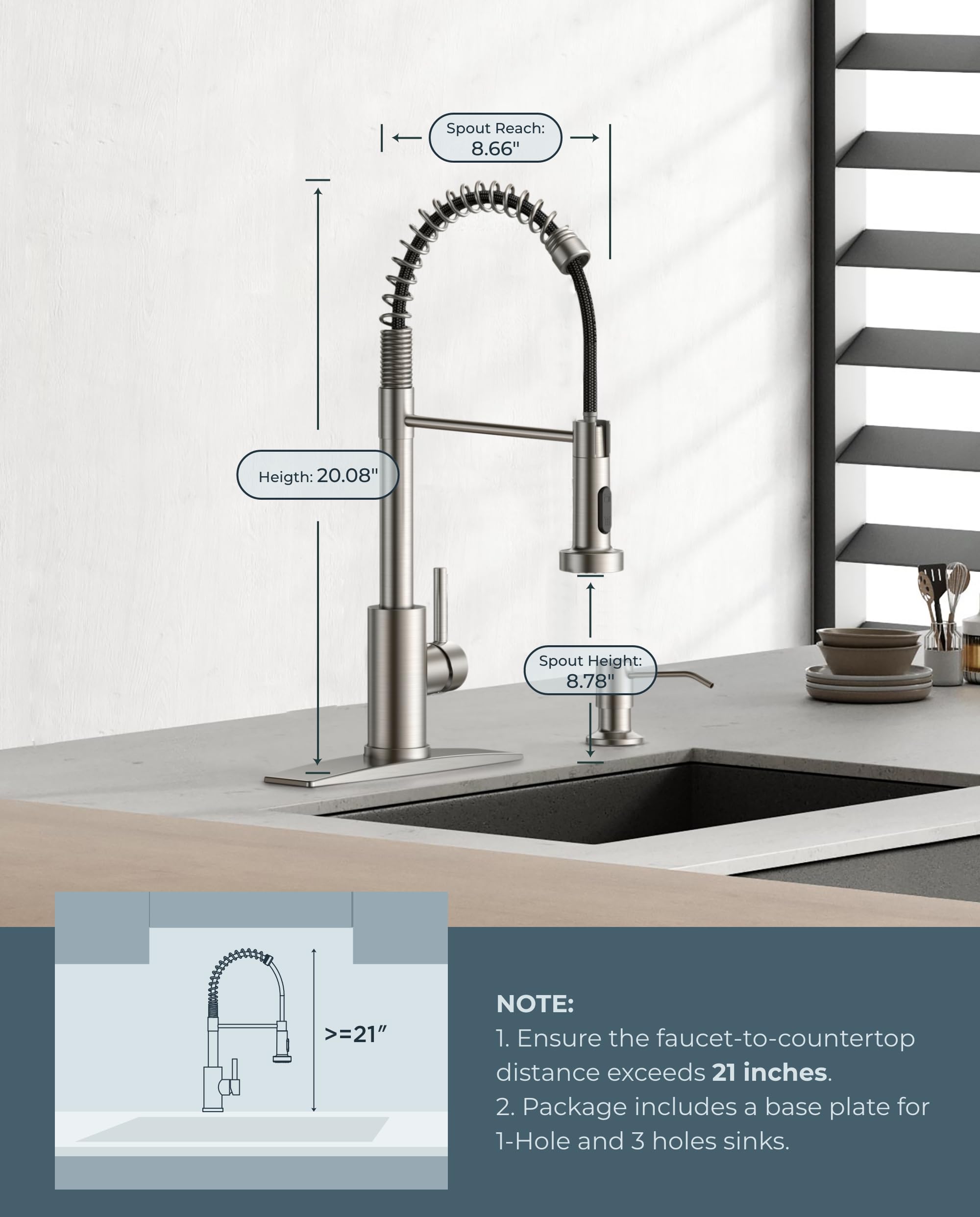 FORIOUS Brushed Nickel LED Kitchen Faucet - Modern Single Handle Pull Down Sprayer Stainless Steel Sink Faucet with Commercial Spring & Touchless Light | Perfect for Farmhouse, RV Camper, Laundry Room & Commercial Kitchens