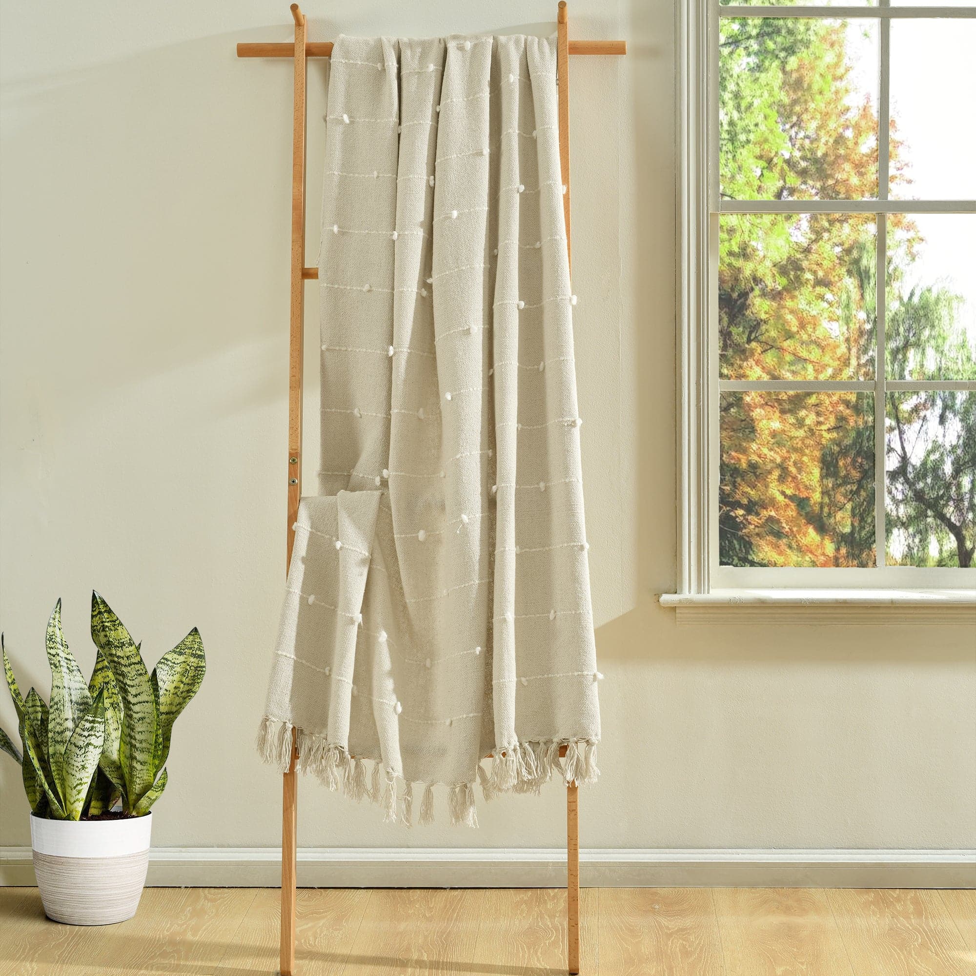 Boho Tufted Cotton Woven Tassel Fringe Throw Blanket - Soft Cozy Decorative Couch Cover for Living Room, Bedroom & Outdoor Use
