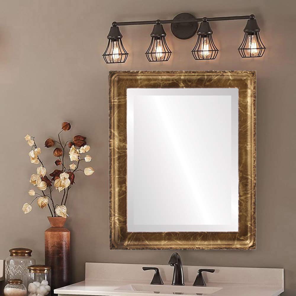 Ovalcrest 27x33 Inch Rectangle Wooden Beveled Wall Mirror - Champagne Gold Frame - Elegant Home Decor for Bathroom, Vanity, Bedroom, Living Room & Hallway - Perfect for Makeup, Dressing & Interior Design