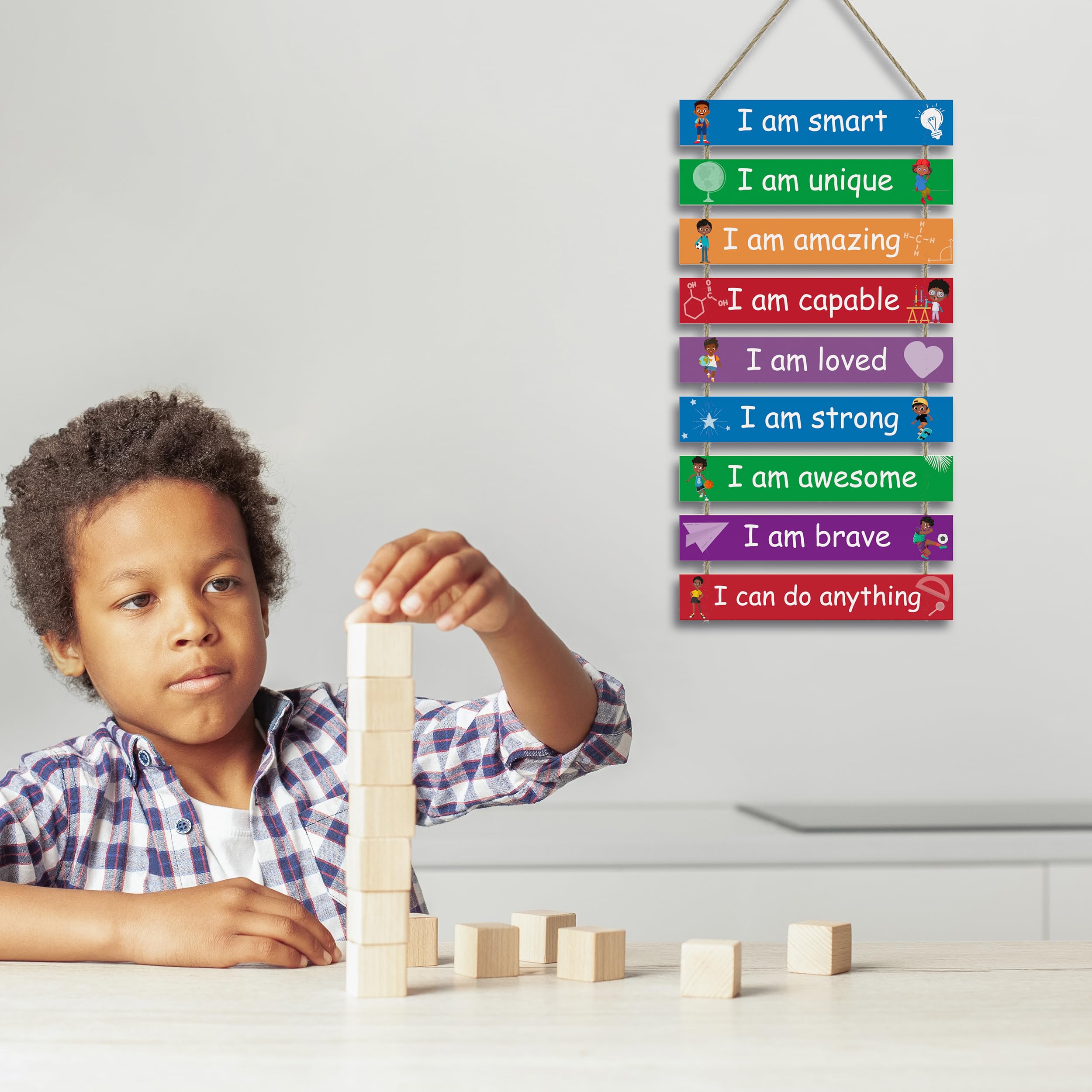 Boys Room Wall Decor Set of 9 - Motivational Wall Art Plaques for Kids Bedroom, Playroom & Bathroom - Inspirational Nursery Decor for Boys Growth & Learning
