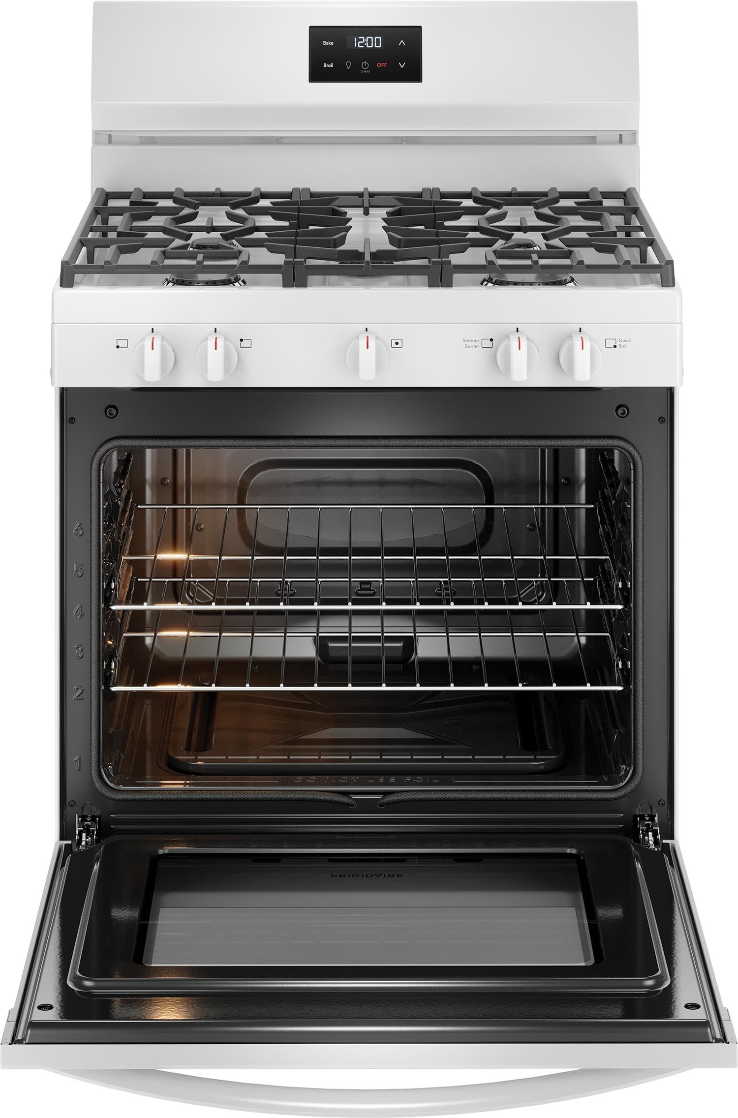 Frigidaire FCRG3052BW 30-Inch White Gas Range - 5.1 Cu. Ft Capacity, 4 Sealed Burners, Continuous Grates - Perfect for Family Kitchens & Home Chefs