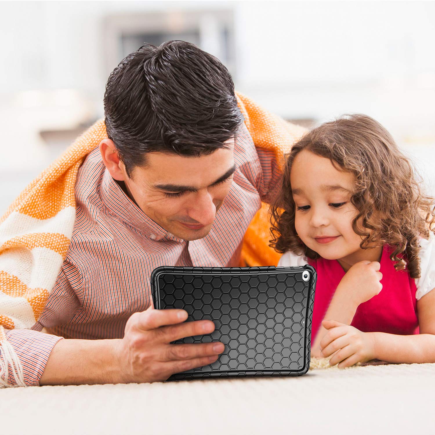 Fintie Honeycomb Series iPad Case - Lightweight Anti-Slip Shockproof Silicone Cover for iPad 6th/5th Gen (2018/2017) & iPad Air 2/Air 1 (9.7 Inch) | Kids Friendly Protective Case for School, Travel & Daily Use - Black