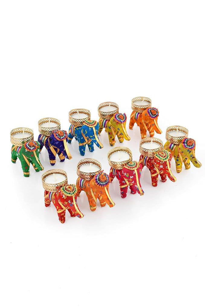 Multicolor Elephant Candle Holder Stand - Handmade Home Decor for Living Room, Bedroom & Wedding Decorations (D72)