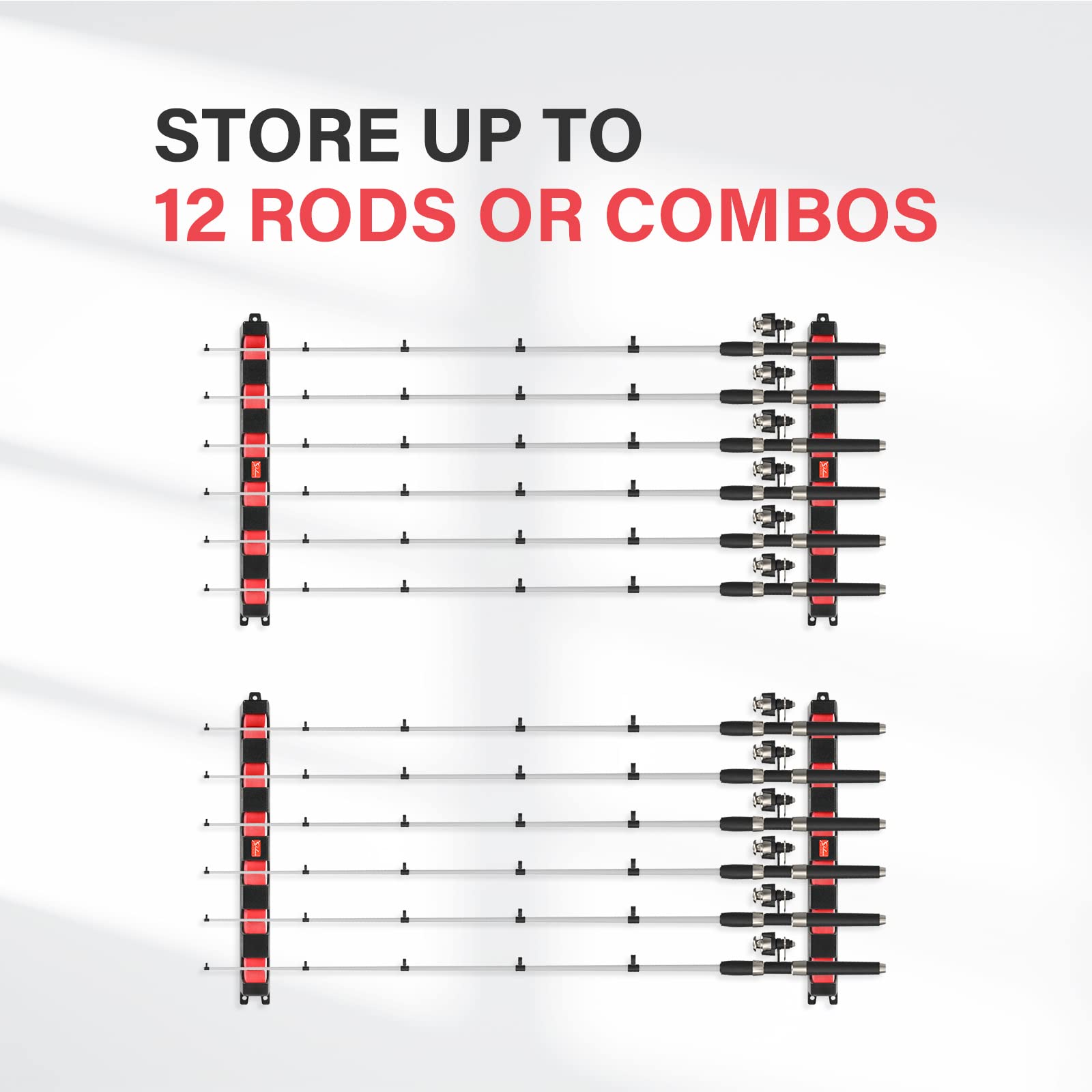 Simple Deluxe Horizontal Fishing Rod Holders Wall-Mounted – Heavy Duty Fishing Pole Rack for Garage, Boat & Home Storage – Holds Up to 6 Rods (13.6