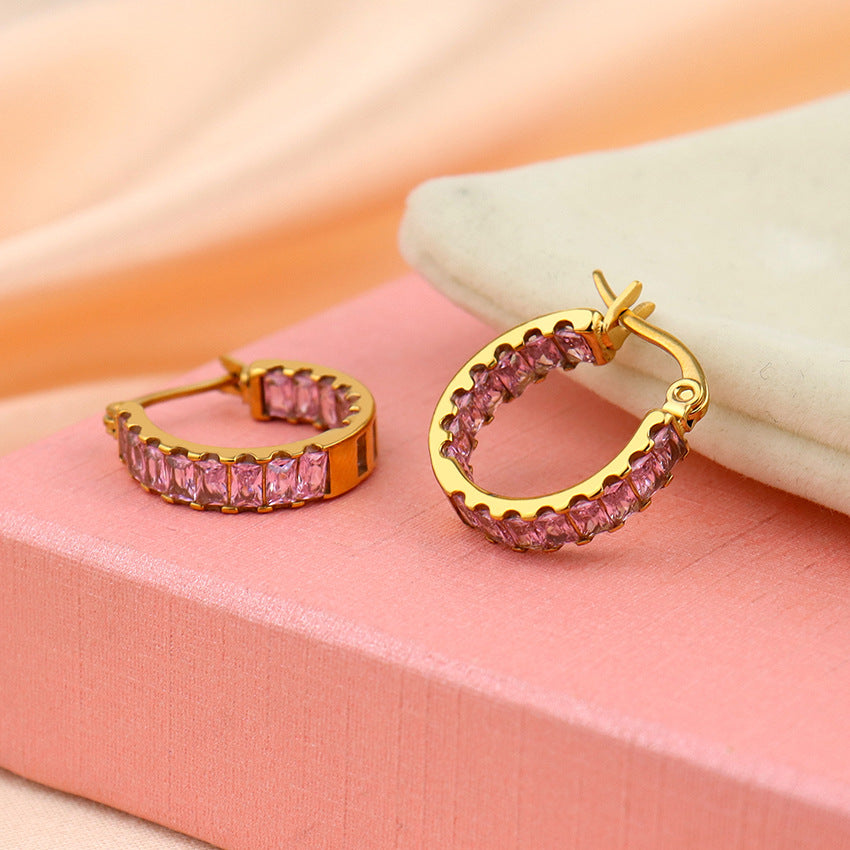 18K Gold Plated Sparkly CZ Hoop Earrings for Women | Trendy Cubic Zirconia Jewelry Gift for Birthday, Anniversary & Party | JDE239