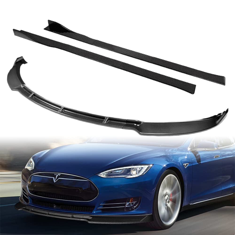 Q1-TECH 9-Piece Front Bumper Body Kit for Tesla Model S 2012-2016 - Lip, Side Skirt Extensions & Diffuser Set - ABS Painted Carbon Fiber Style - Enhance Aerodynamics & Sporty Look - Perfect for Car Enthusiasts & Performance Upgrades