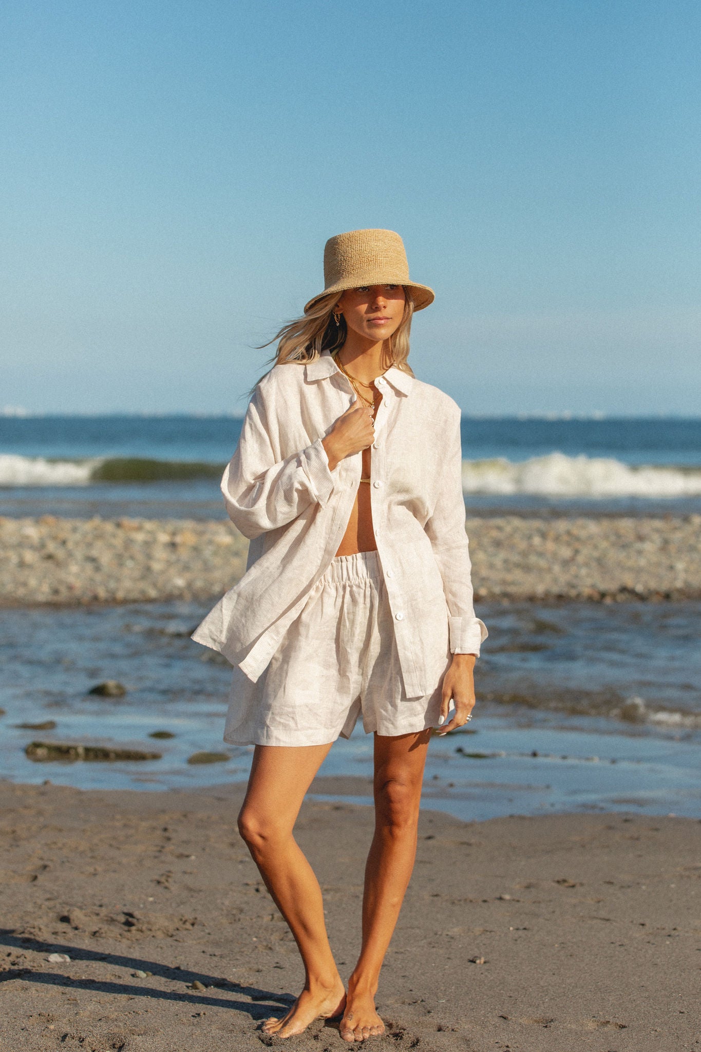 Stylish Capri Linen Oversized Button Down Shirt for Women - Perfect for Summer Beach Vacations, Casual Outings & Boho Chic Style