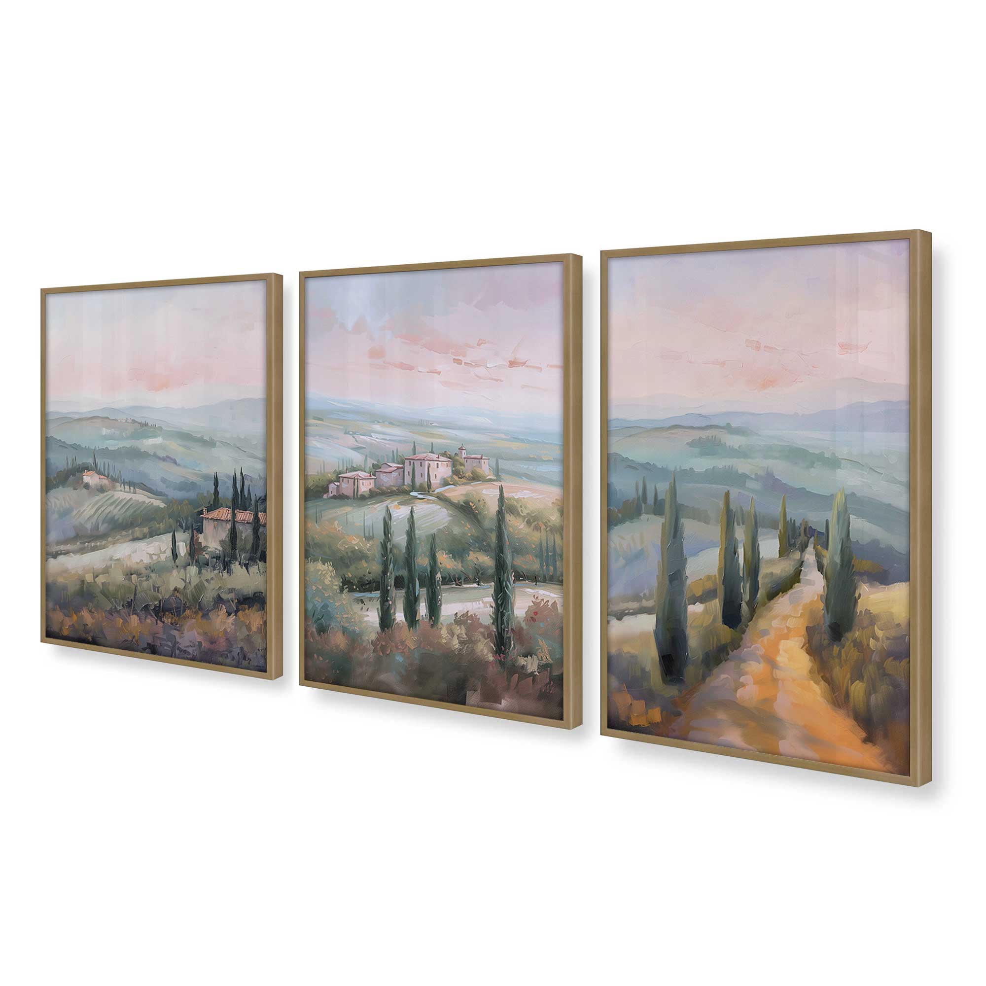 Tuscany Sunset Landscape Art Prints - Set of 3 High-Quality Archival Matte Paper Wall Decor for Living Room, Bedroom & Office