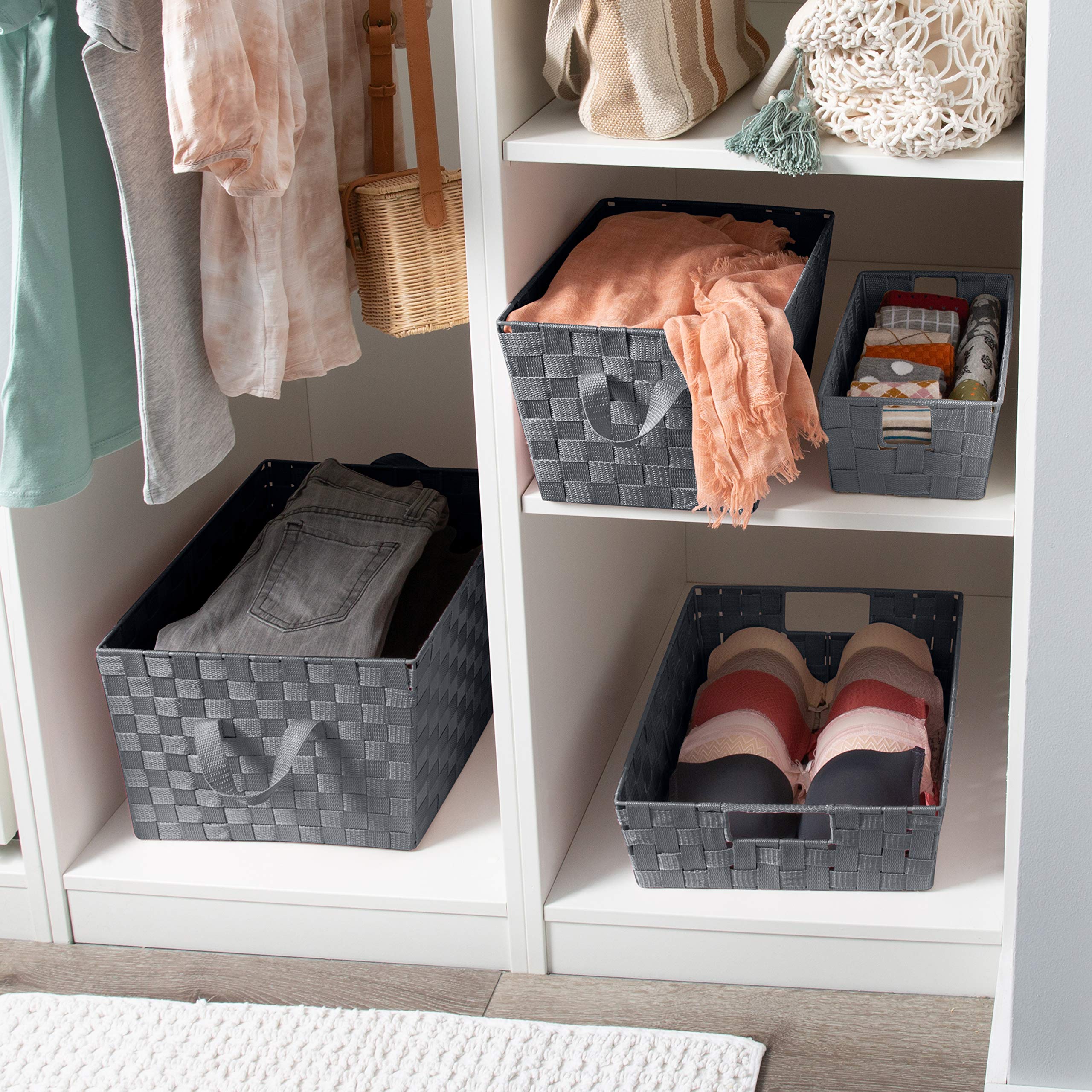 Large Woven Storage Basket with Handles - 2 Pack Grey for Home & Office Organization