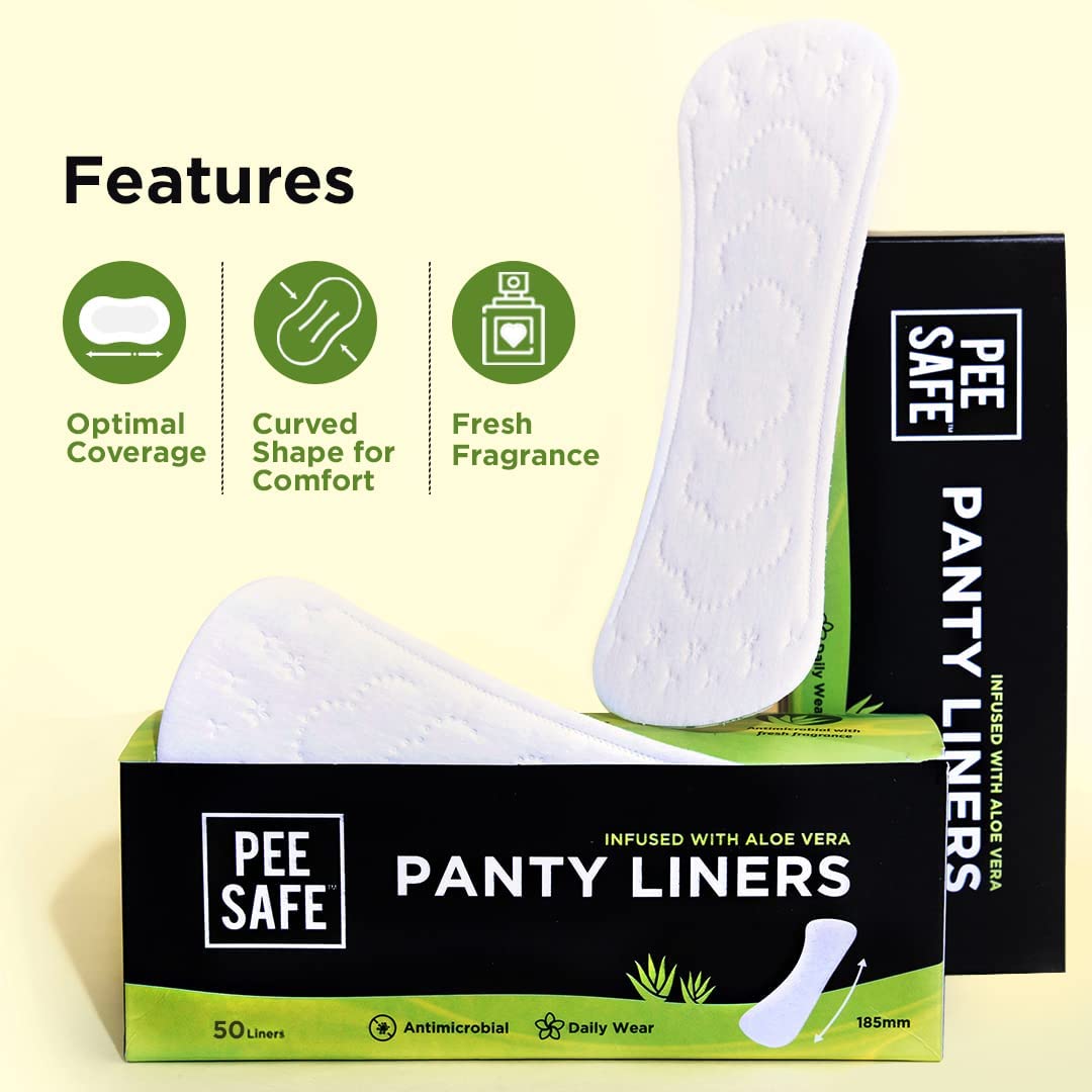 PEESAFE Aloe Vera Panty Liners - 50 Count | Ultra Soft Cotton Cover | 185mm Wide Curvy Design for Maximum Comfort & Protection | Perfect for Daily Use, Travel & Sensitive Skin Care