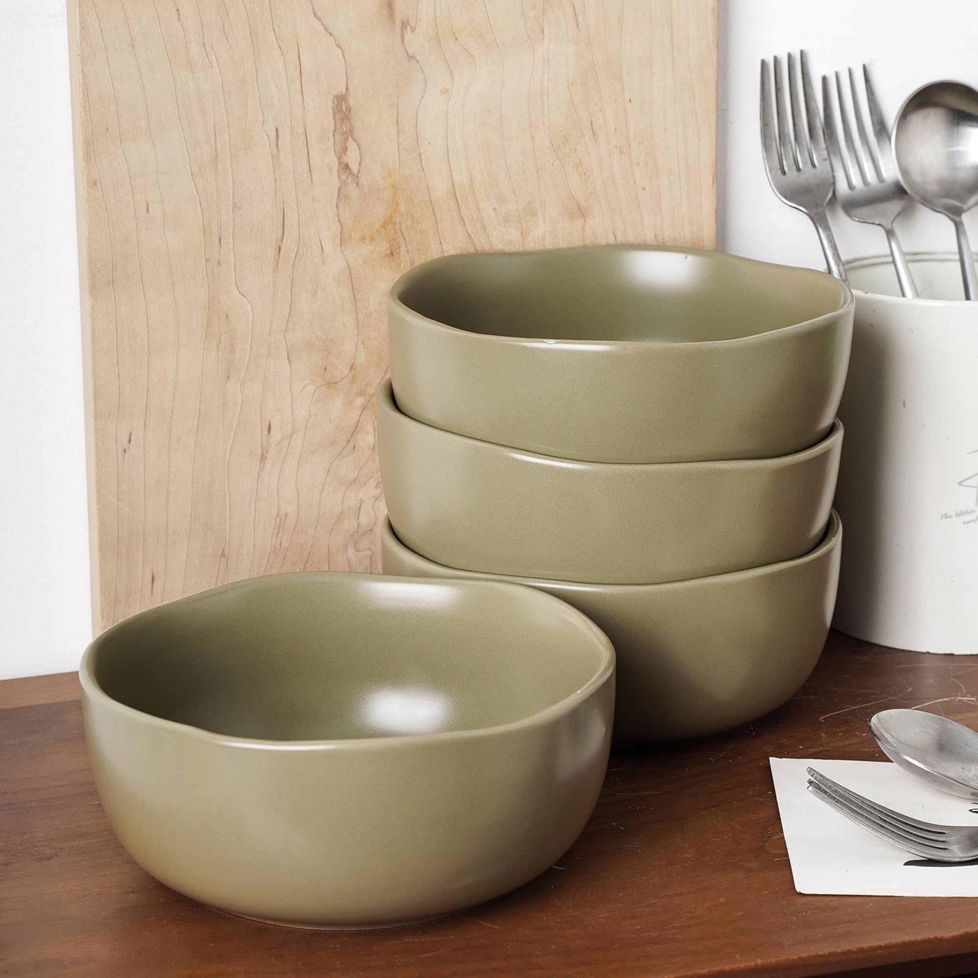 Stone Lain Tom Stoneware 32-Piece Reactive Glaze Dinnerware Set - Plates & Bowls for 8, Microwave & Dishwasher Safe, Elegant Olive Design - Perfect for Family Dinners, Restaurants & Dinner Parties