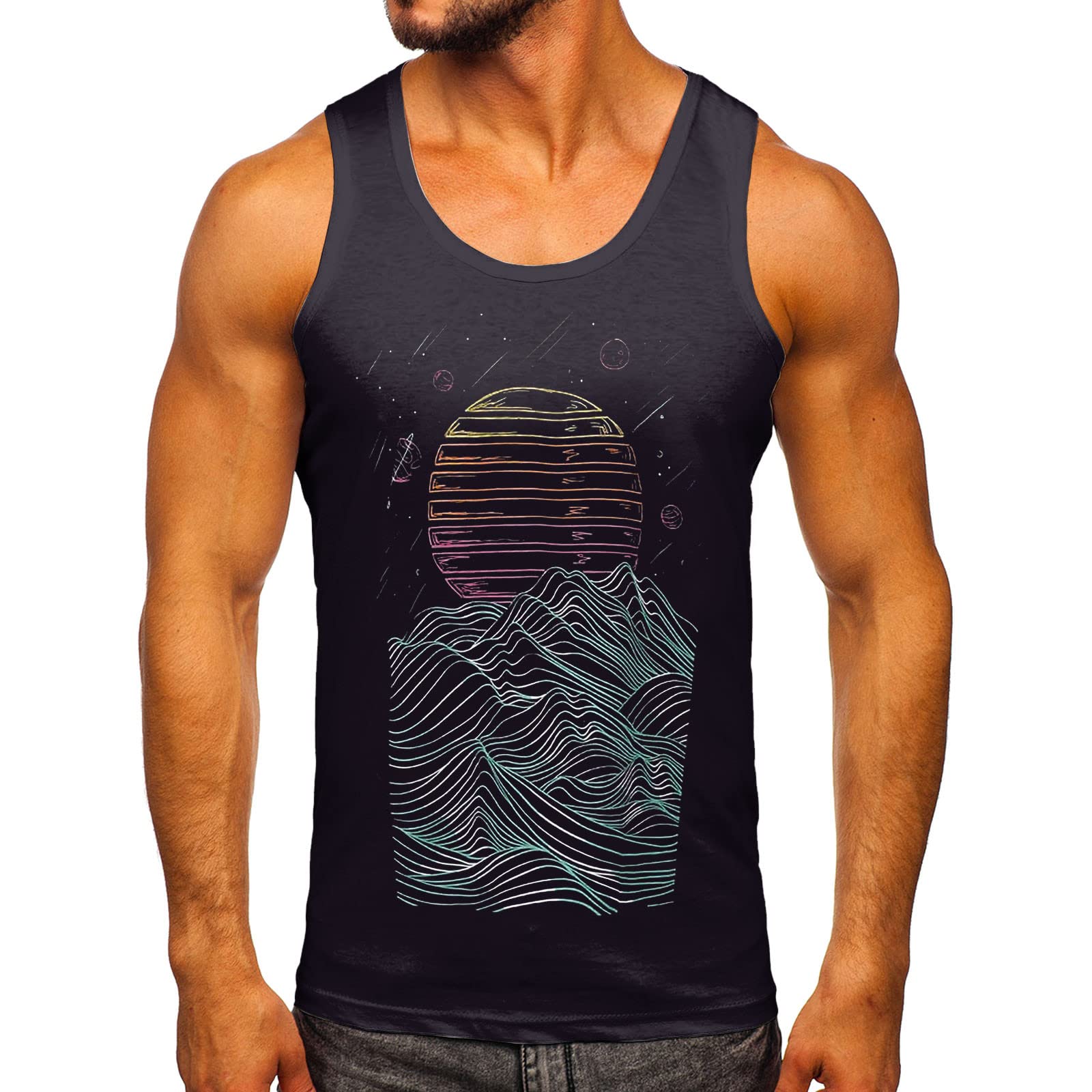 Men's Heavy Cotton Sleeveless Graphic T-Shirt - Breathable Summer Tank Top with Printed Design for Casual Wear | Gym, Beach, Outdoor Activities