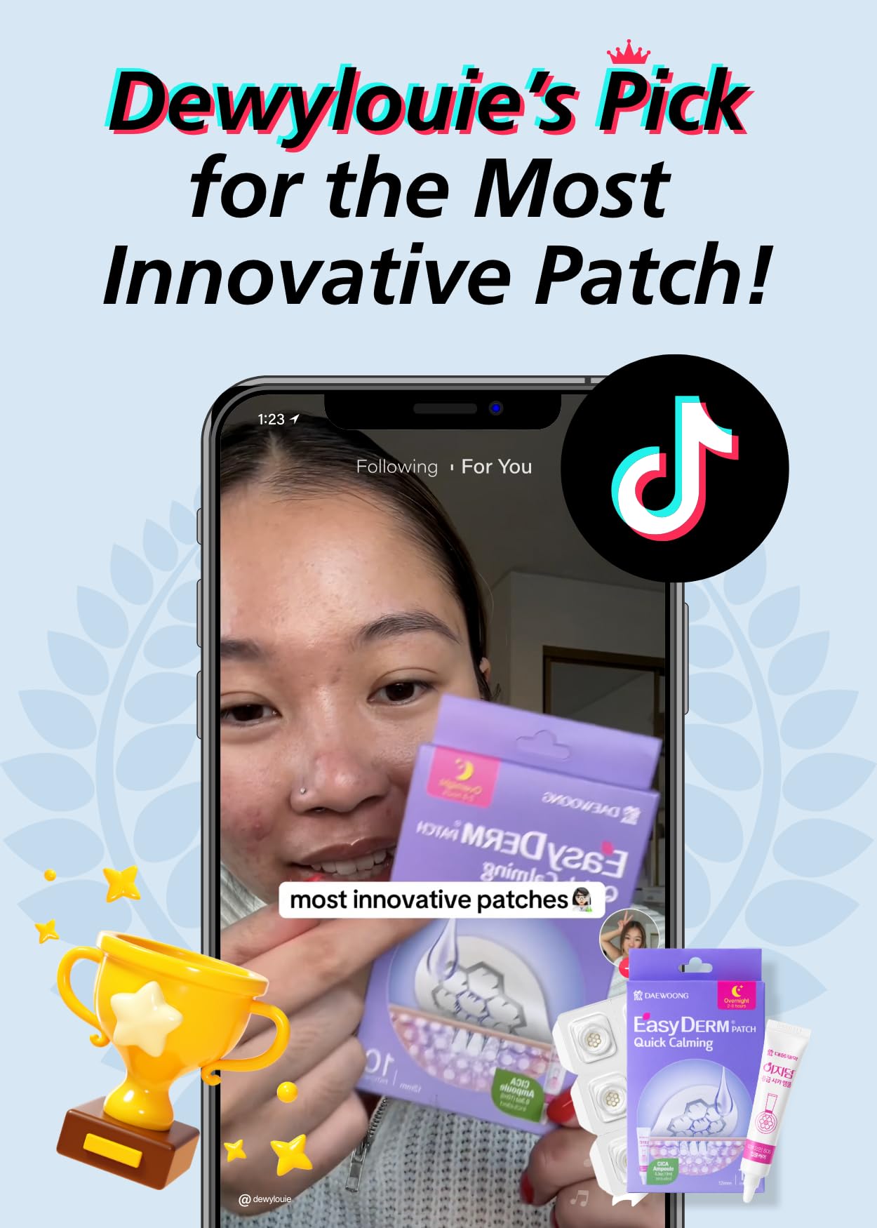 EasyDerm Quick Calming Magnesium Hydrocolloid Acne Patches - 10 Count Blemish Spot Treatment with Tweezers & Ampoule | TikTok Viral Zit Stickers by Daewoong Pharmaceutical | Perfect for Overnight Acne Relief & On-the-Go Skincare