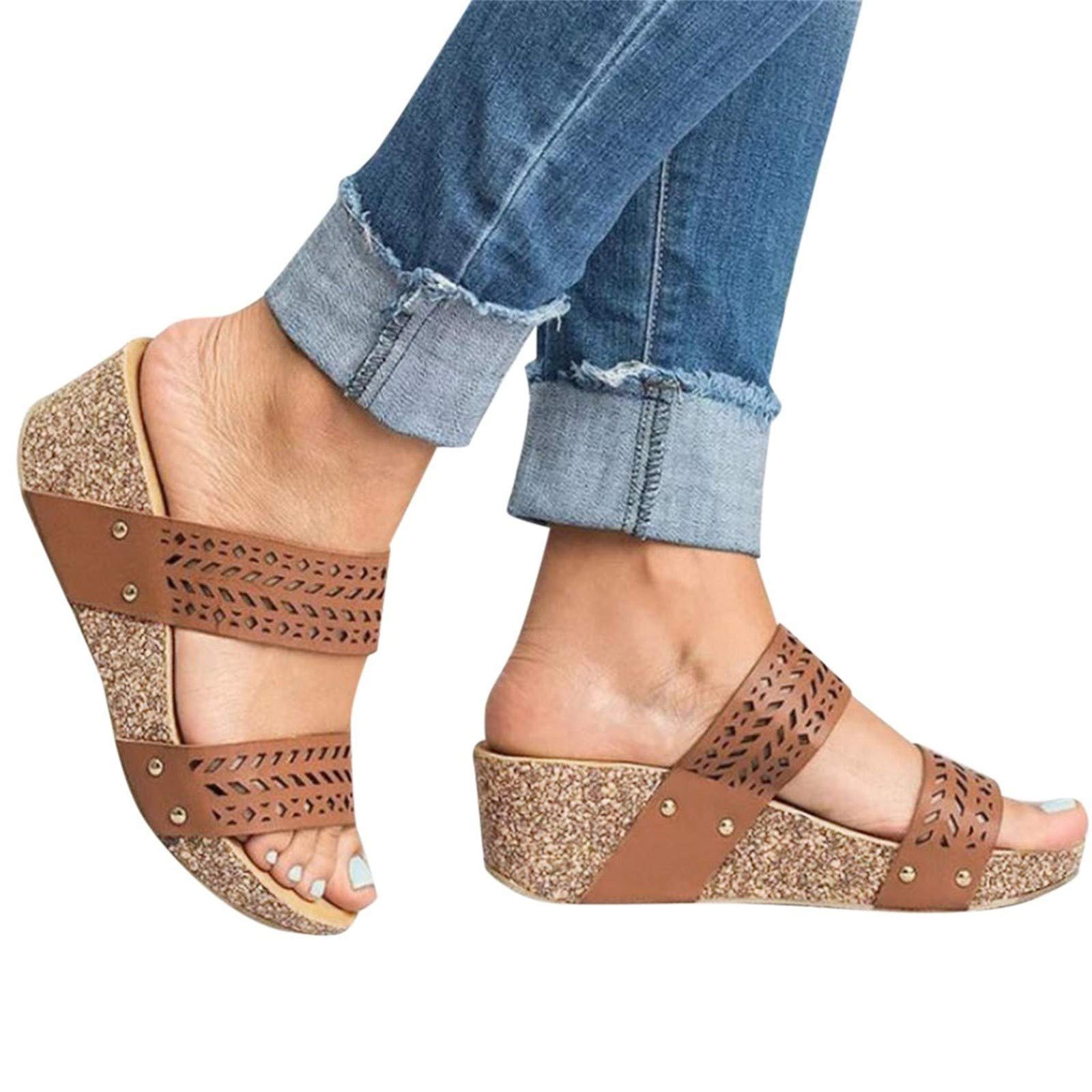 Toeava Women's Wedge Sandals - Open Toe Slip-On Platform Beach Shoes for Outdoor & Summer Wear | Perfect for Beach Vacations, Poolside Lounging & Casual Outings