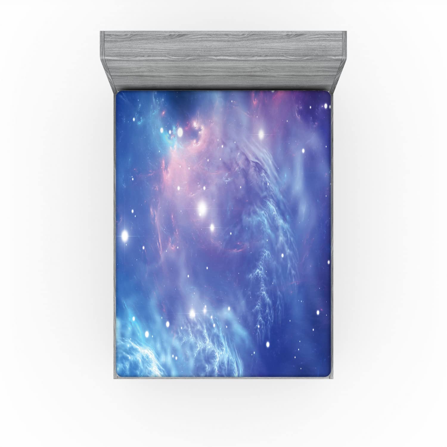 Ambesonne Outer Space Fitted Sheet - Galaxy Nebula Star Cluster Astronomy Print - Deep Pocket Full Size Bed Sheet (Purple Navy) - Perfect for Space Themed Bedrooms & Astronomy Lovers