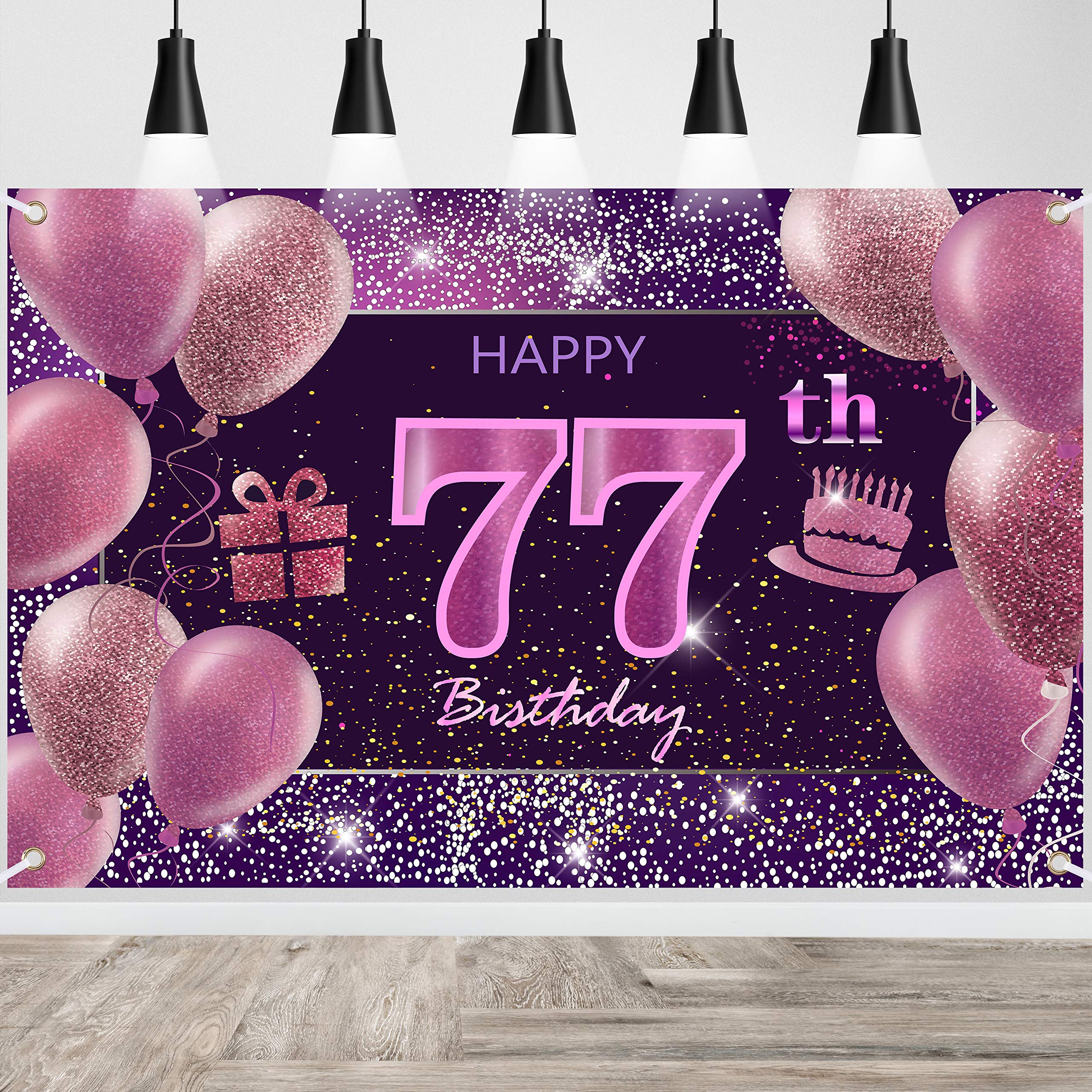 77th Birthday Decorations for Women - IMISI Happy Birthday Banner & Pink Party Decor - Elegant Birthday Backdrop for Women's Milestone Celebration | Perfect for Birthday Parties, Retirement Celebrations & Special Occasions