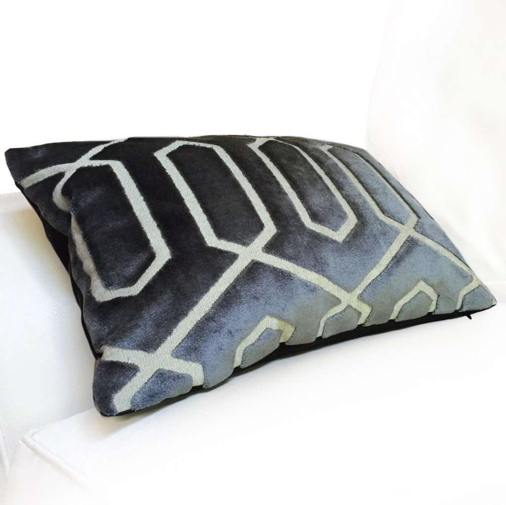 Robert Allen Bengal Lattice Charcoal Gray Geometric Italian Cut Velvet Pillow Cover - Modern Luxury Throw Pillow for Sofa, Bed & Home Decor - Perfect for Living Room, Bedroom & Office Accent