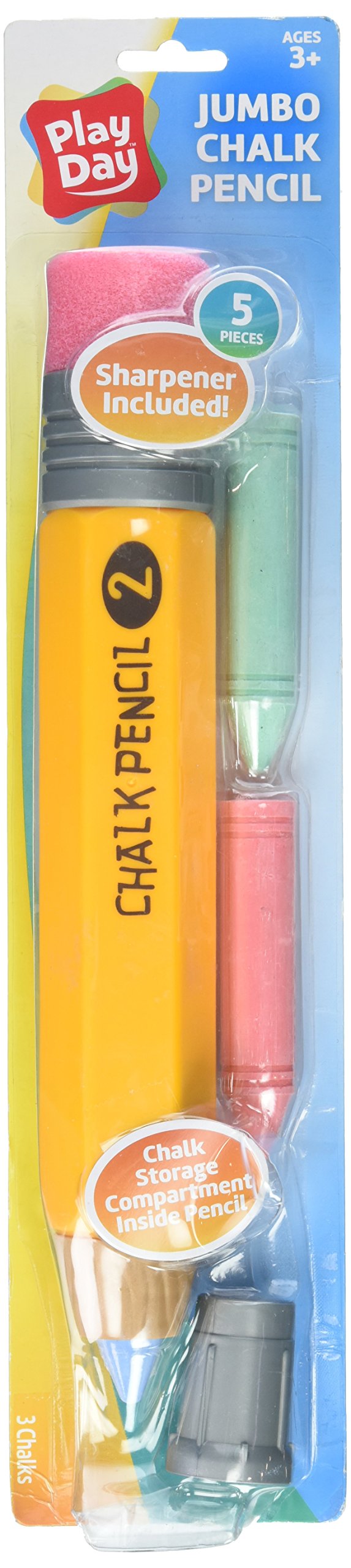Giant Chalk Pencil Set - 13 Inch Oversized Sidewalk Chalk with Eraser & Sharpener - Includes 3 Jumbo Chalks & Storage Case - Perfect for Outdoor Play, Driveway Art & Kids' Creative Activities