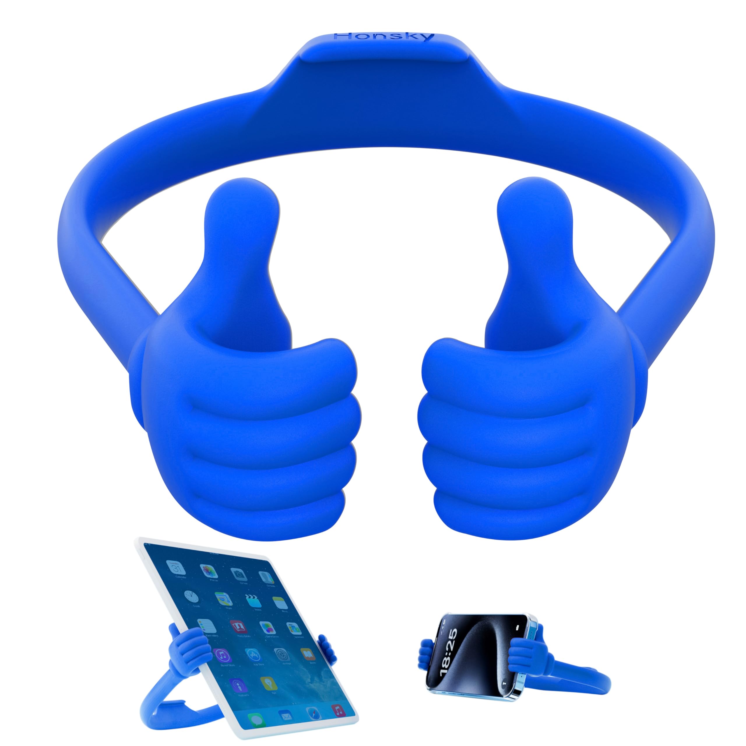 Honsky Thumbs Up Tablet Stand - Portable & Adjustable Desktop Monitor Holder for iPad, Samsung Tablets - Universal Cute Blue Stand for Office, Home, Bedroom, Kitchen & Travel Use
