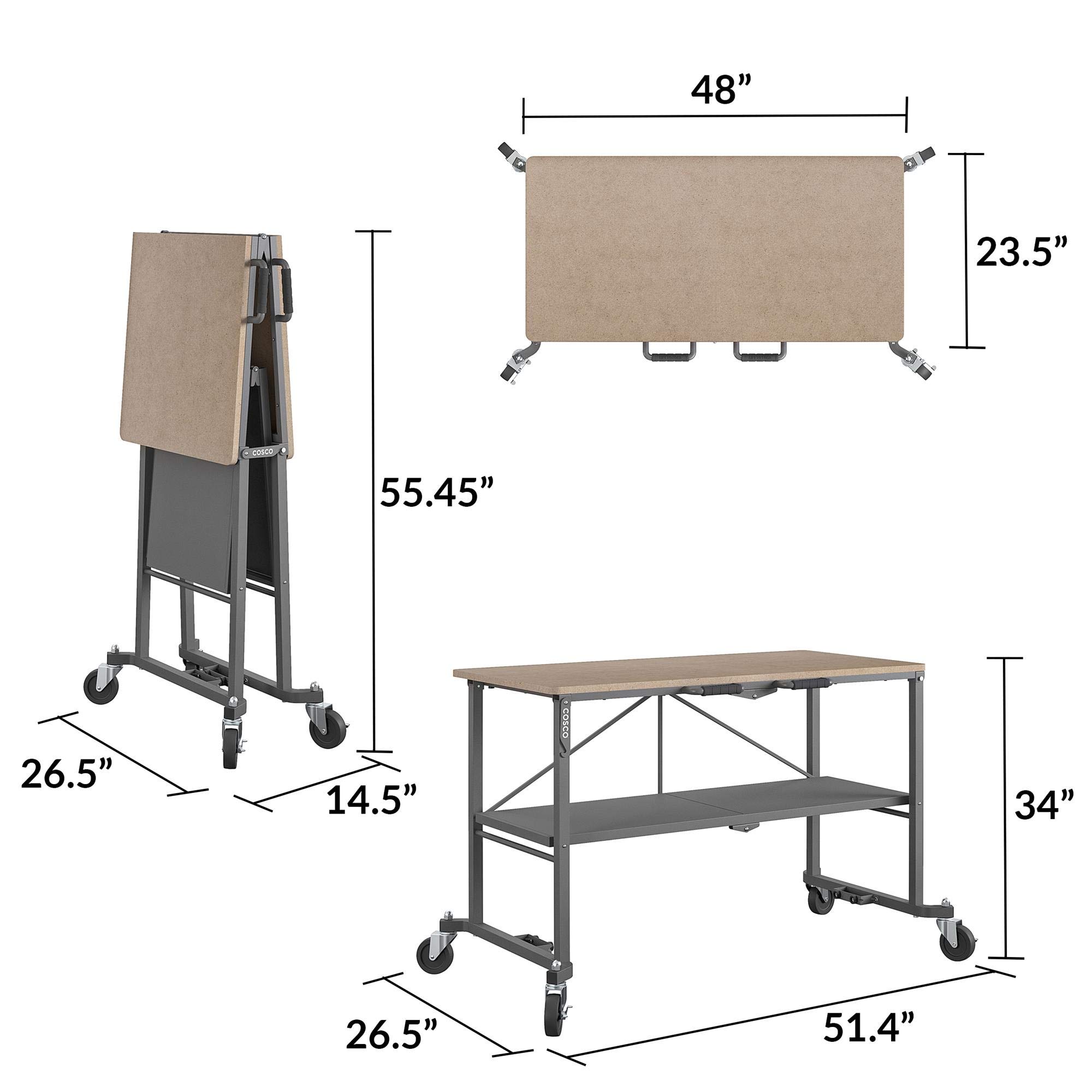 COSCO SmartFold Portable Workbench - Heavy Duty Folding Utility Table with Locking Casters, 600 lb Weight Capacity & Durable MDF Top | Perfect for Garage, Workshop, DIY Projects & Job Sites