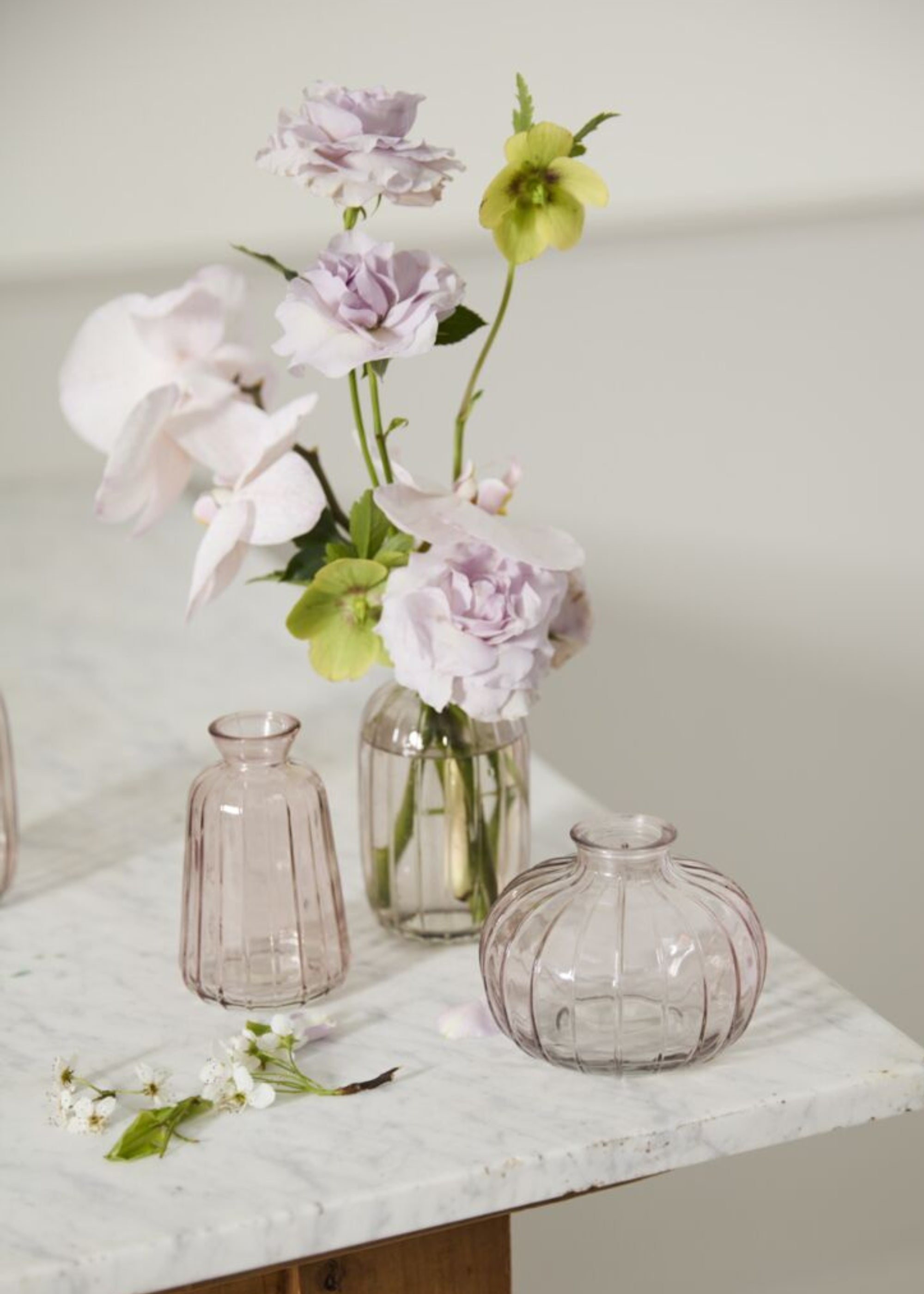 Set of 3 Pale Pink Glass Bud Vases - 3.25