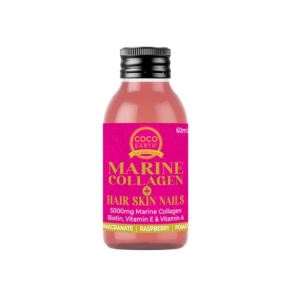 Premium Marine Collagen Supplement for Hair, Skin & Nails - Coco Earth Collagen Peptides Shot with Hyaluronic Acid | Supports Glowing Skin, Stronger Hair & Healthy Nails | Perfect for Daily Beauty Routine & Anti-Aging