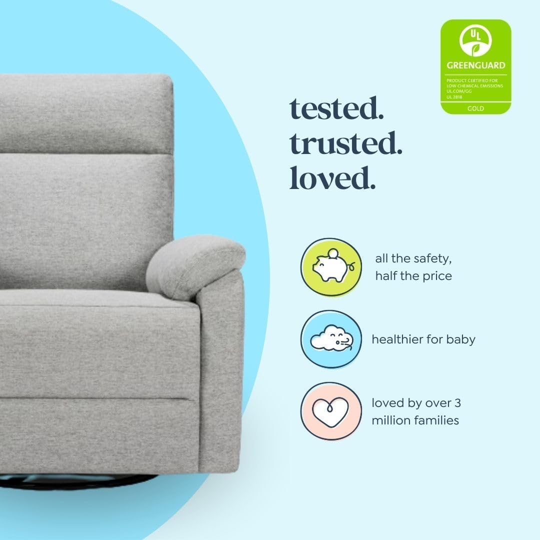 DaVinci Suzy Glider Recliner Nursery Chair - 360° Swivel Rocking Recliner with GREENGUARD Gold, FSC & Certi-PUR US Certification - Comfortable Glider Rocker for Nursery, Living Room & Bedroom (Frost Grey) - Perfect for Breastfeeding, Reading & Relaxing