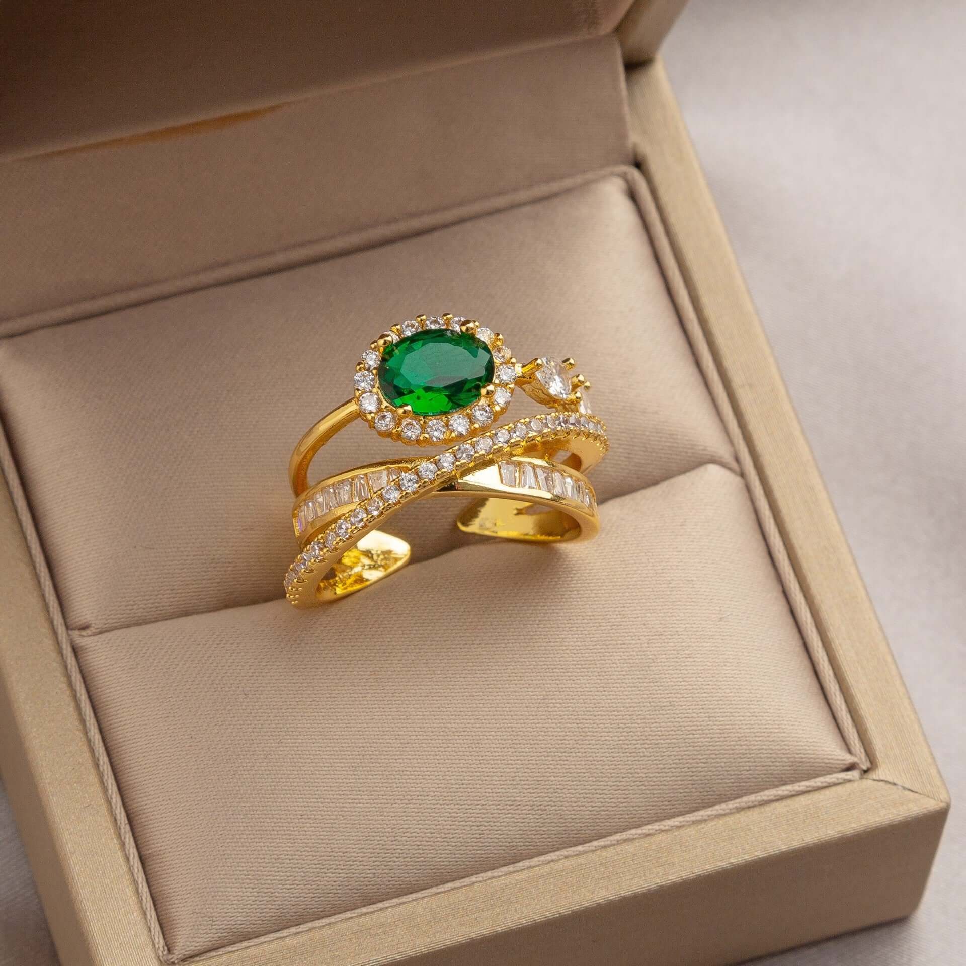Emerald Green CZ Layered Cross Stacking Ring Set for Women | Elegant Jewelry Gift for Christmas, Birthday & Anniversary | K4205