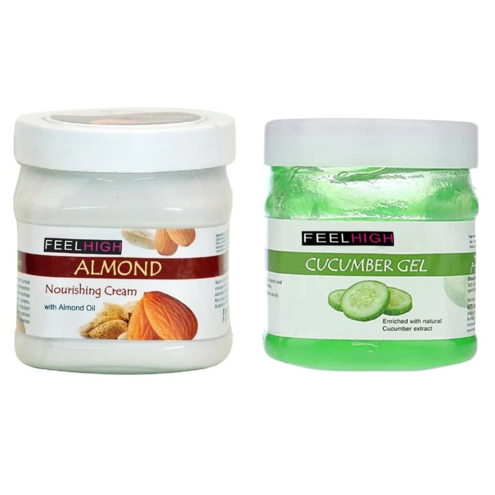 FeelHigh Almond Oil & Cucumber Enriched Face & Body Cream with Skin Purifying Gel - 2-Piece Skincare Set for Hydration & Brightening - Perfect for Daily Moisturizing & Spa Nights