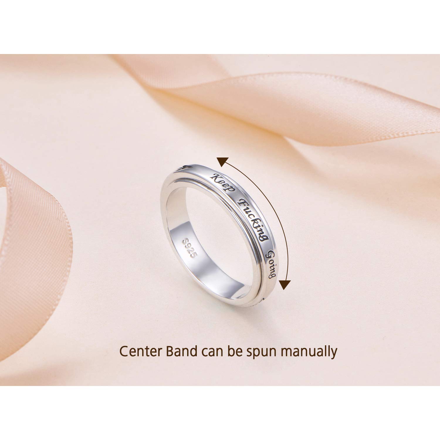 925 Silver Spinner Ring for Anxiety Relief - ADHD & Autism Stress Relief - Keep Going Message - for Men & Women