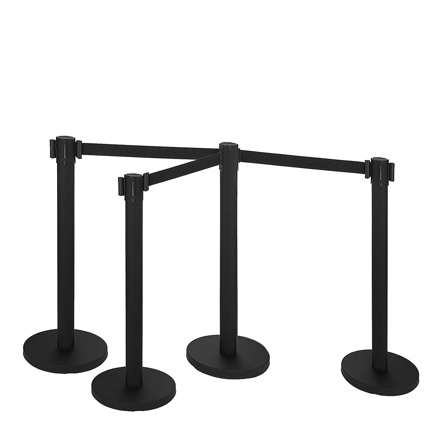 2 PCS Heavy Duty Premium Steel Stanchion Barrier Poles with 9.8-Foot Retractable Black Belt - Crowd Control for Events, Concerts, and Retail Stores | Easy Assembly & 4-Way Connect | Safety Locking Belt | Indoor & Outdoor Use