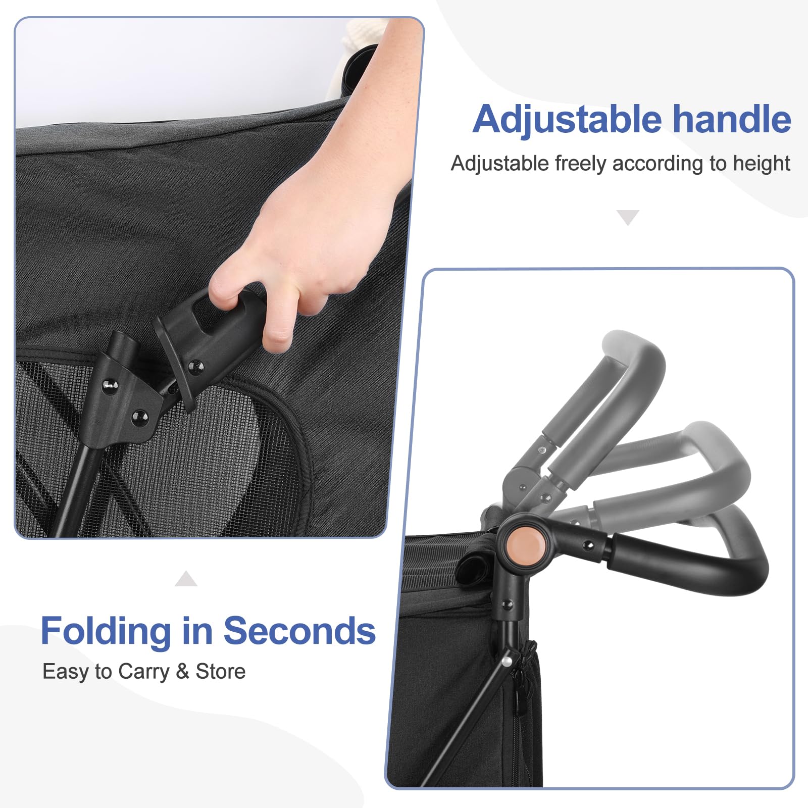 Foldable Dog Stroller for Medium & Large Dogs - 4-Wheel Pet Jogger Carrier with Adjustable Handle & Zipper Entry, Supports Up to 160 lbs (Black) - Perfect for Travel, Jogging, and Outdoor Adventures with Your Pet