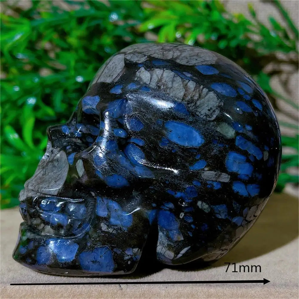 Natural Glaucophane Crystal Skull Carving - Handcrafted Healing Stone Quartz Mineral for Spiritual Decor, Meditation & Home Decoration