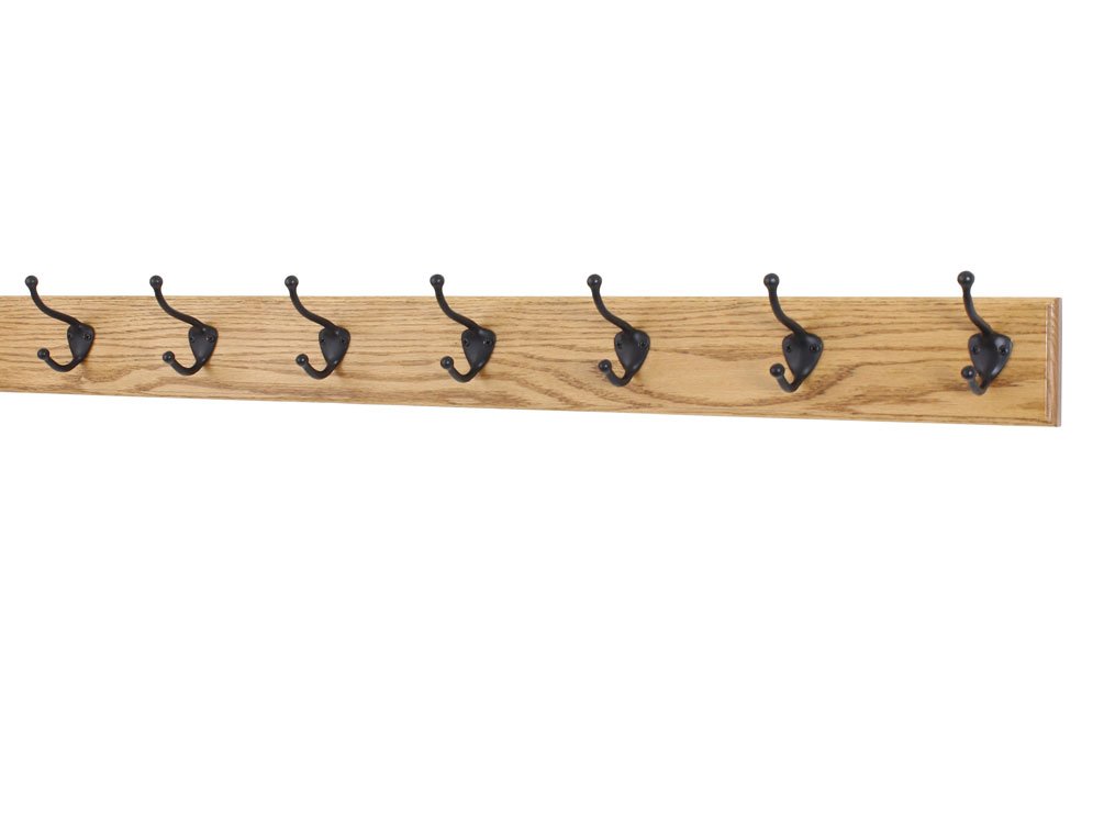 Stylish Oak Coat Rack with 7 Oil-Rubbed Bronze Hooks - Golden Oak Finish (36