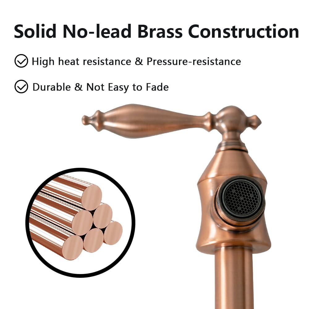 Brushed Copper Wall Mount Pot Filler Faucet - CT Copper Tailor Brass Kitchen Sink Faucet with Single Hole, Dual Handles & Flexible Swing Arm - Perfect for Cooking, Filling Pots & Modern Kitchen Design