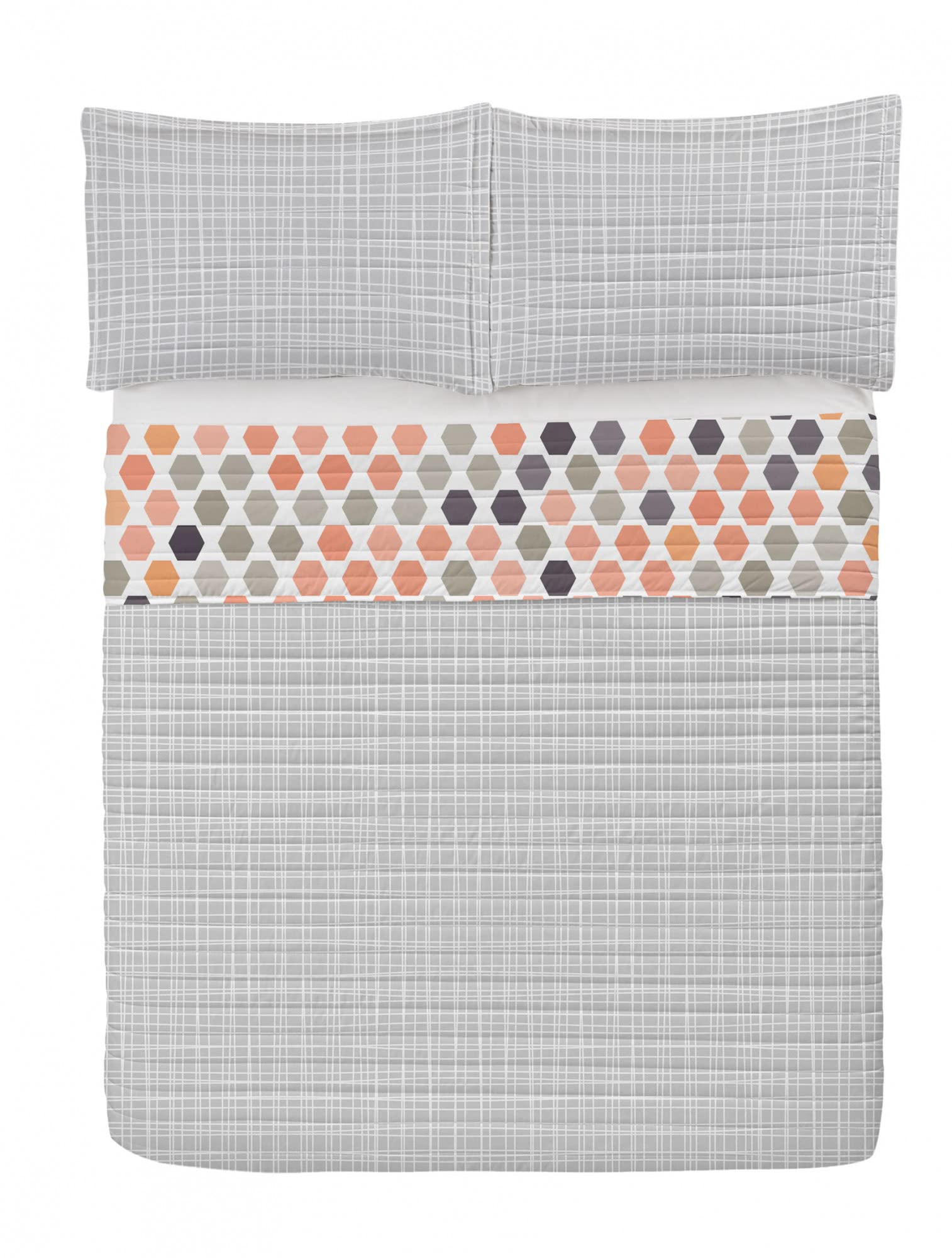 Ambesonne Reversible King Size Bedspread Set - Geometric Abstract Zigzag Hexagon Design in Dark Peach, Microfiber Comforter & Pillow Shams | Perfect for Modern Bedroom Decor, Guest Room Styling & Cozy Home Makeover