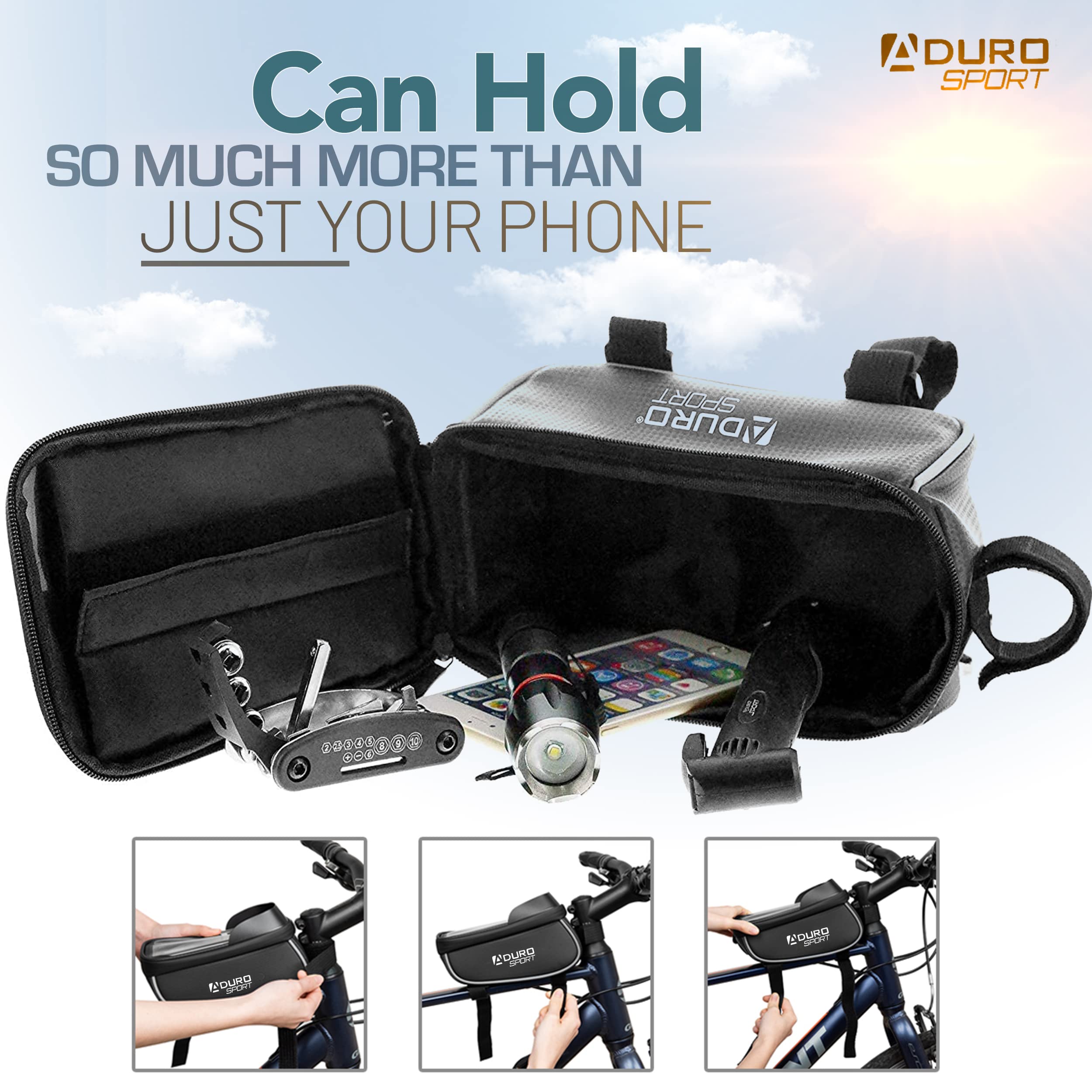 Aduro Sport Waterproof Bike Phone Mount Bag - Top Tube Frame Bicycle Phone Holder for 7