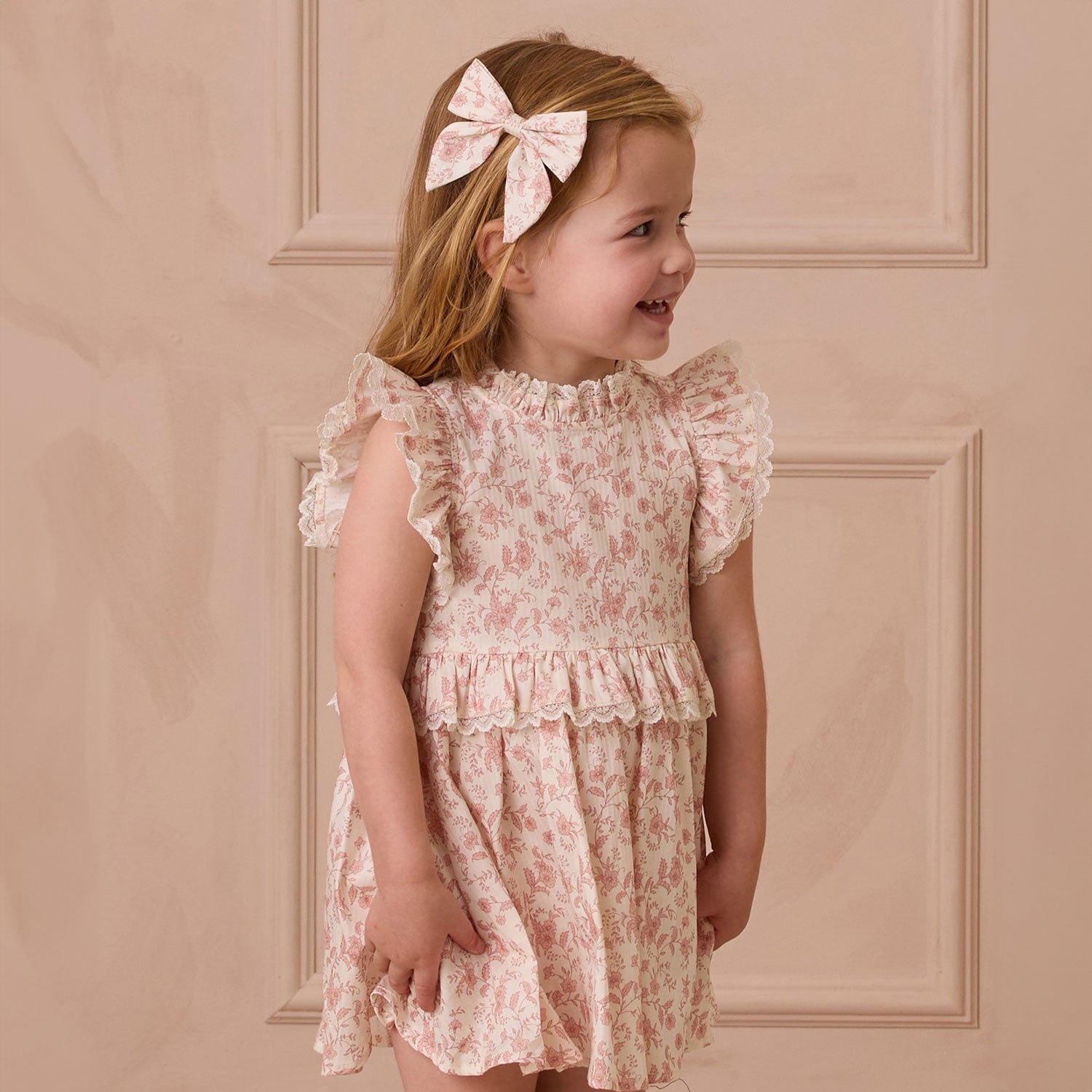 Alice Dress Pink Toile Floral Print Women's Vintage Style Dress - Perfect for Garden Parties, Tea Dates & Summer Weddings